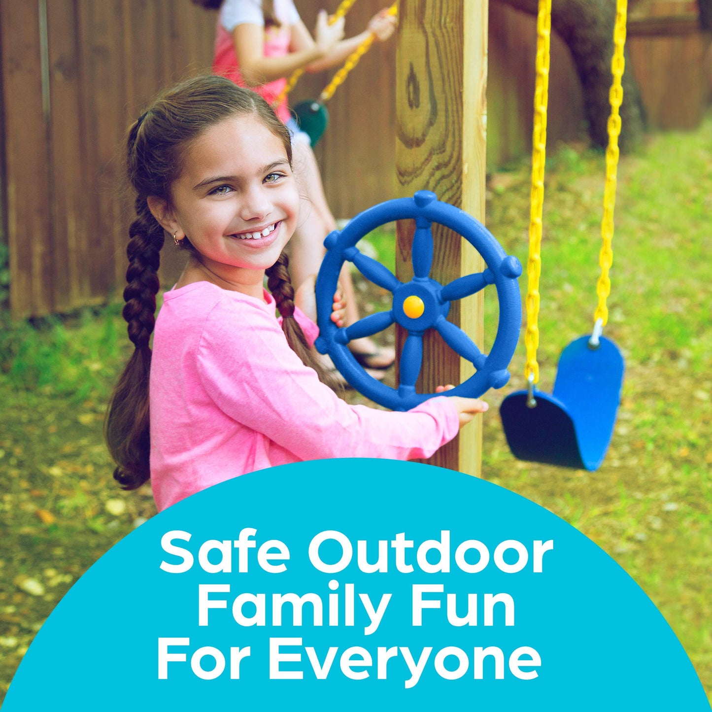 Jungle Gym Kingdom Pirate Ship Wheel for Kids — Blue Steering Wheel for Treehouse, Outdoor Playhouse & Backyard Playset