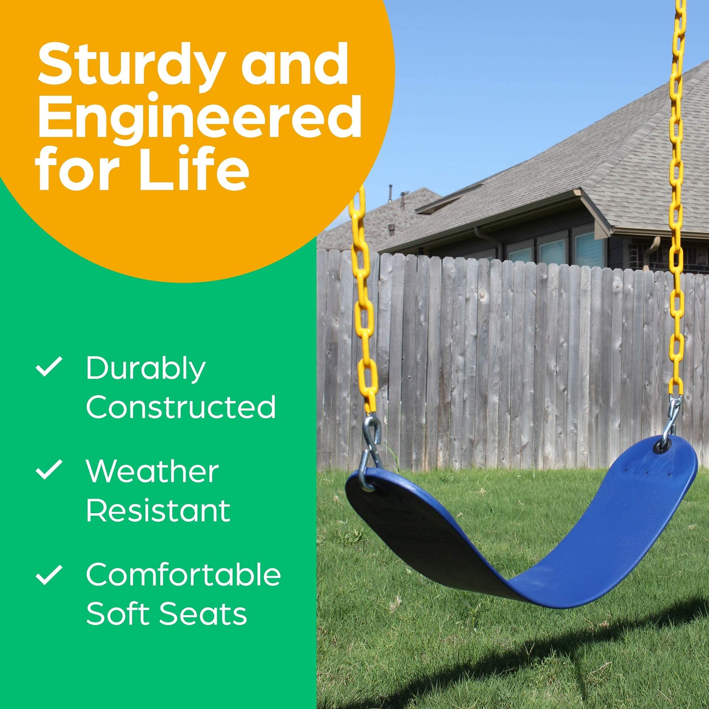 Jungle Gym Kingdom Swing Seat Replacement Kit with Heavy-Duty Chains (Blue) for Outdoor Swing Sets