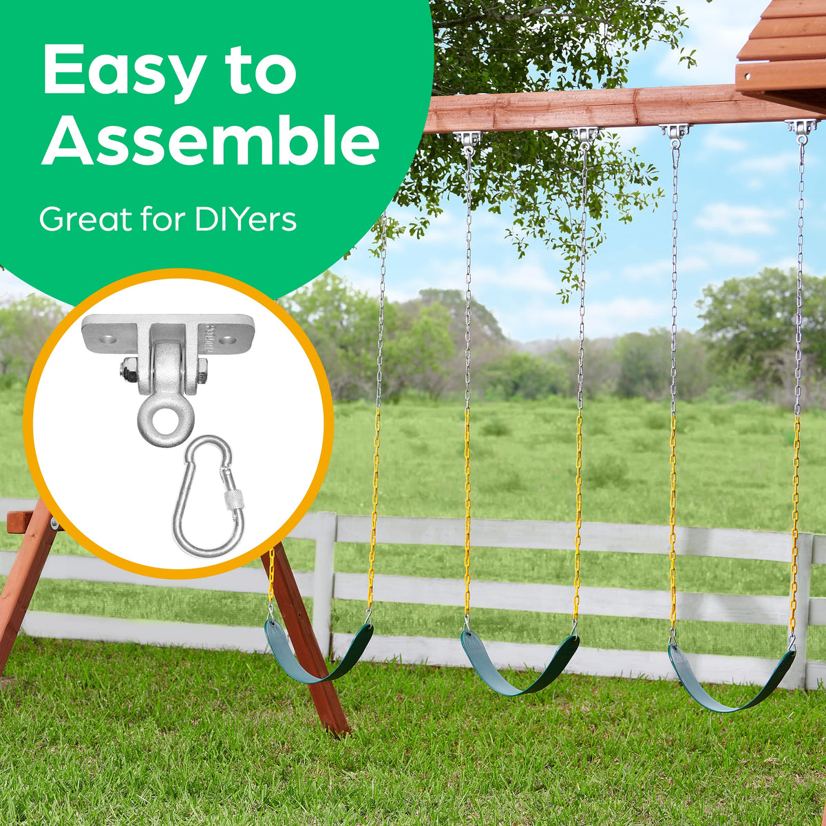 Jungle Gym Kingdom Swing Set Hangers – 2 Heavy-Duty Brackets with Locking Snap Hooks