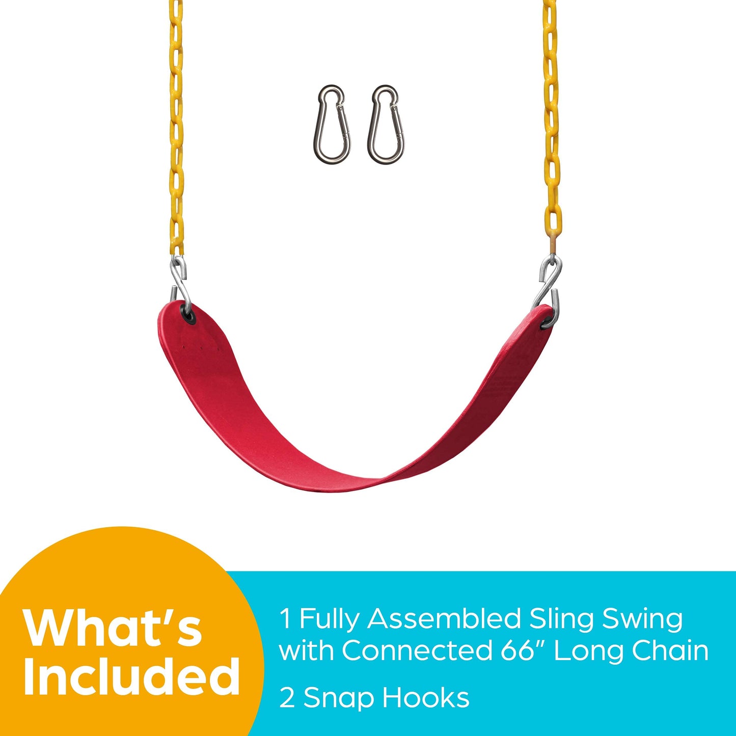 Jungle Gym Kingdom Outdoor Swing Seat Replacement - Heavy-Duty 27x5.5, 66in Chains, Red