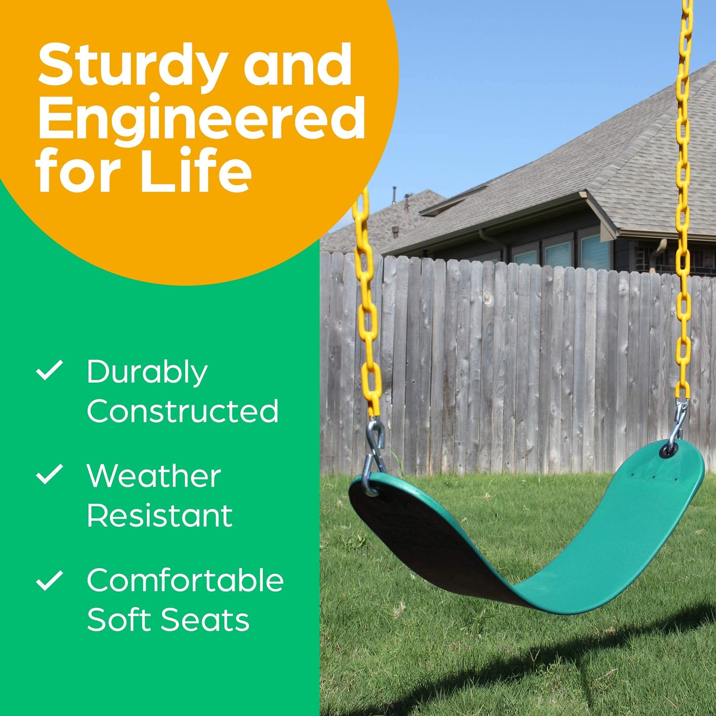 Jungle Gym Kingdom Swing Seat Replacement Kit — 2-Pack with Heavy-Duty Chains (Green)