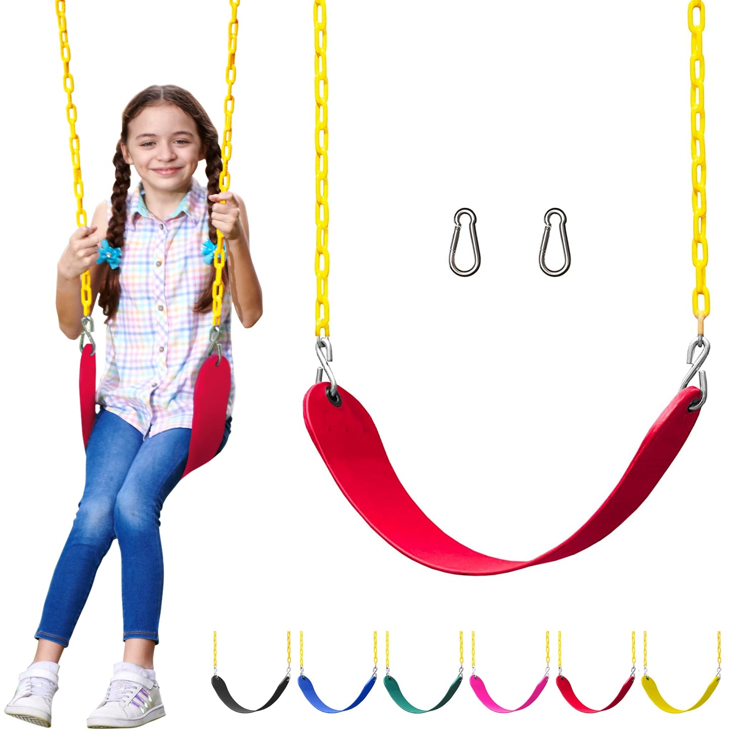 Jungle Gym Kingdom Outdoor Swing Seat Replacement - Heavy-Duty 27x5.5, 66in Chains, Red
