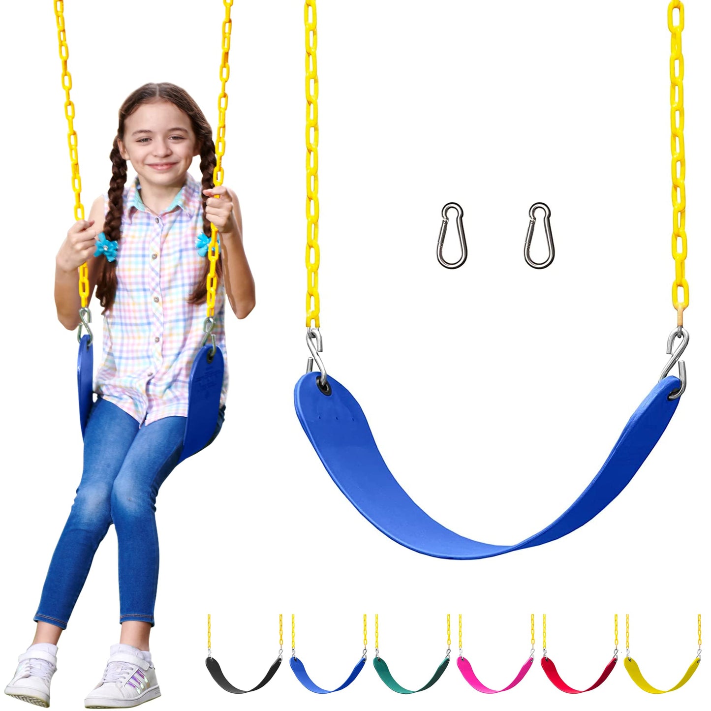 Jungle Gym Kingdom Swing Seat Replacement Kit with Heavy-Duty Chains (Blue) for Outdoor Swing Sets