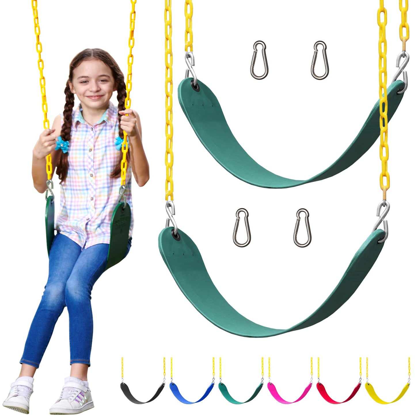 Jungle Gym Kingdom Swing Seat Replacement Kit — 2-Pack with Heavy-Duty Chains (Green)