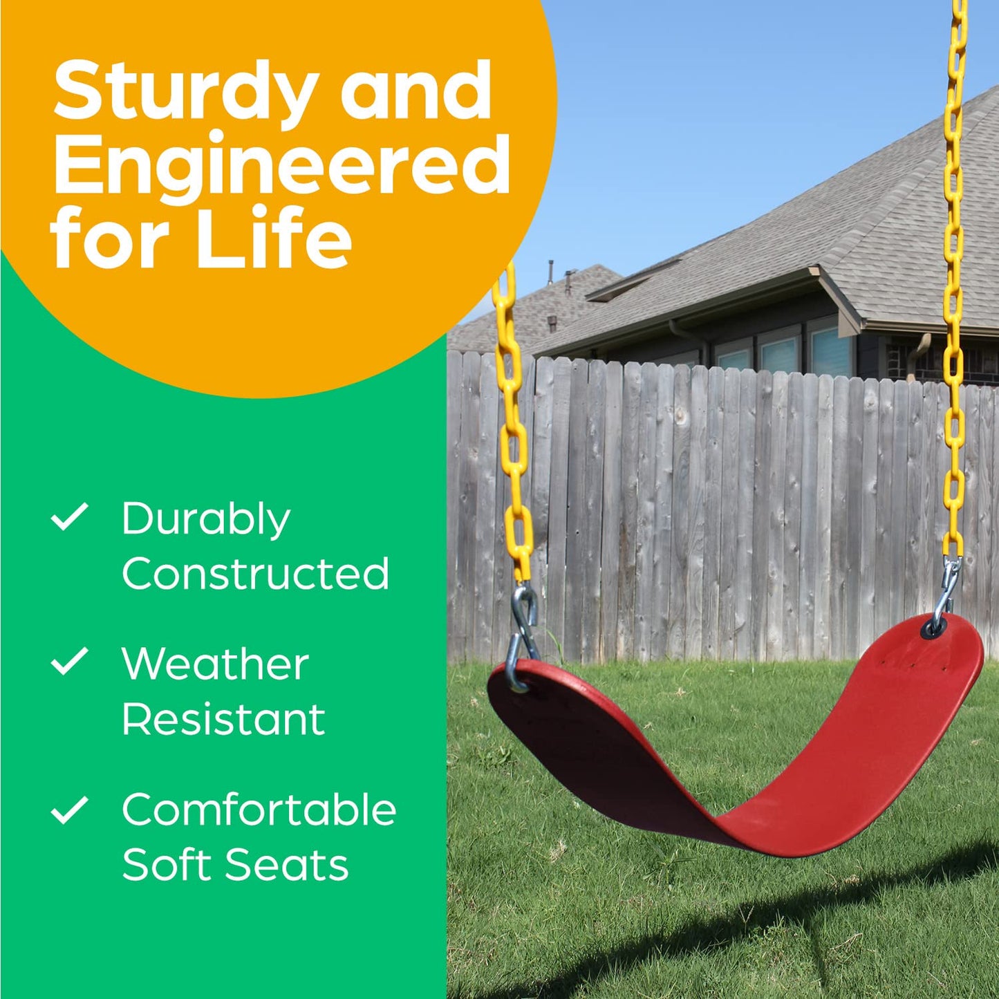Jungle Gym Kingdom Swings – Replacement Seats & Heavy Duty Chains (Pack of 2, Red)
