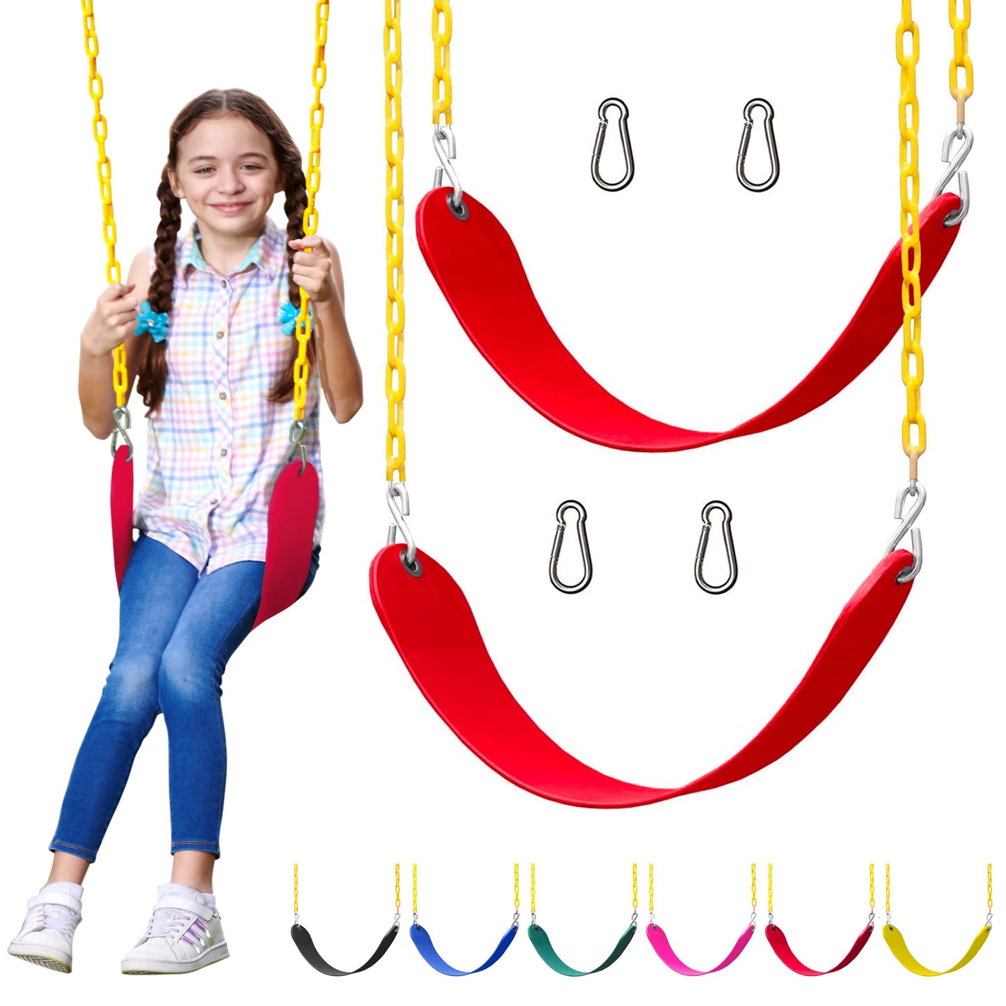 Jungle Gym Kingdom Swings – Replacement Seats & Heavy Duty Chains (Pack of 2, Red)