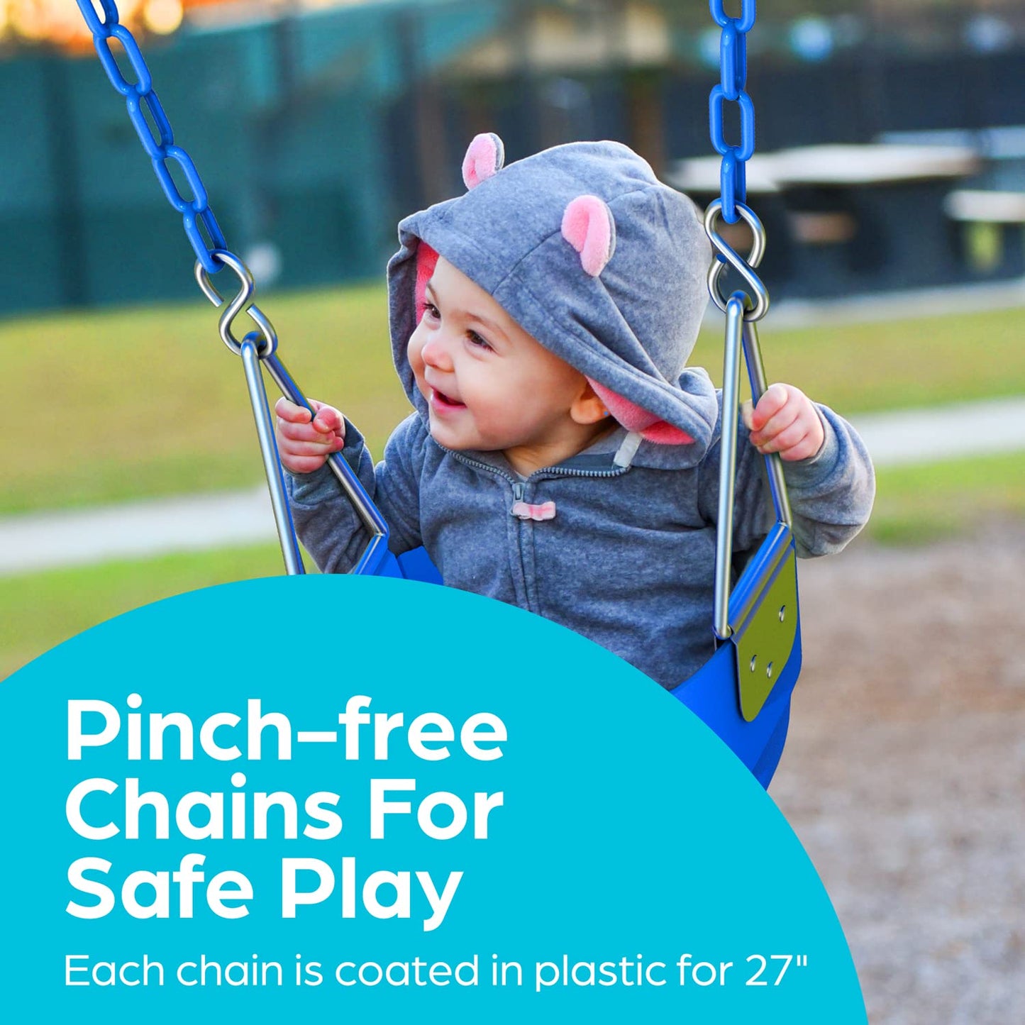 Jungle Gym Kingdom Toddler Swing - Heavy Duty Full Bucket Seat with Coated Chains, Blue – Fully Assembled