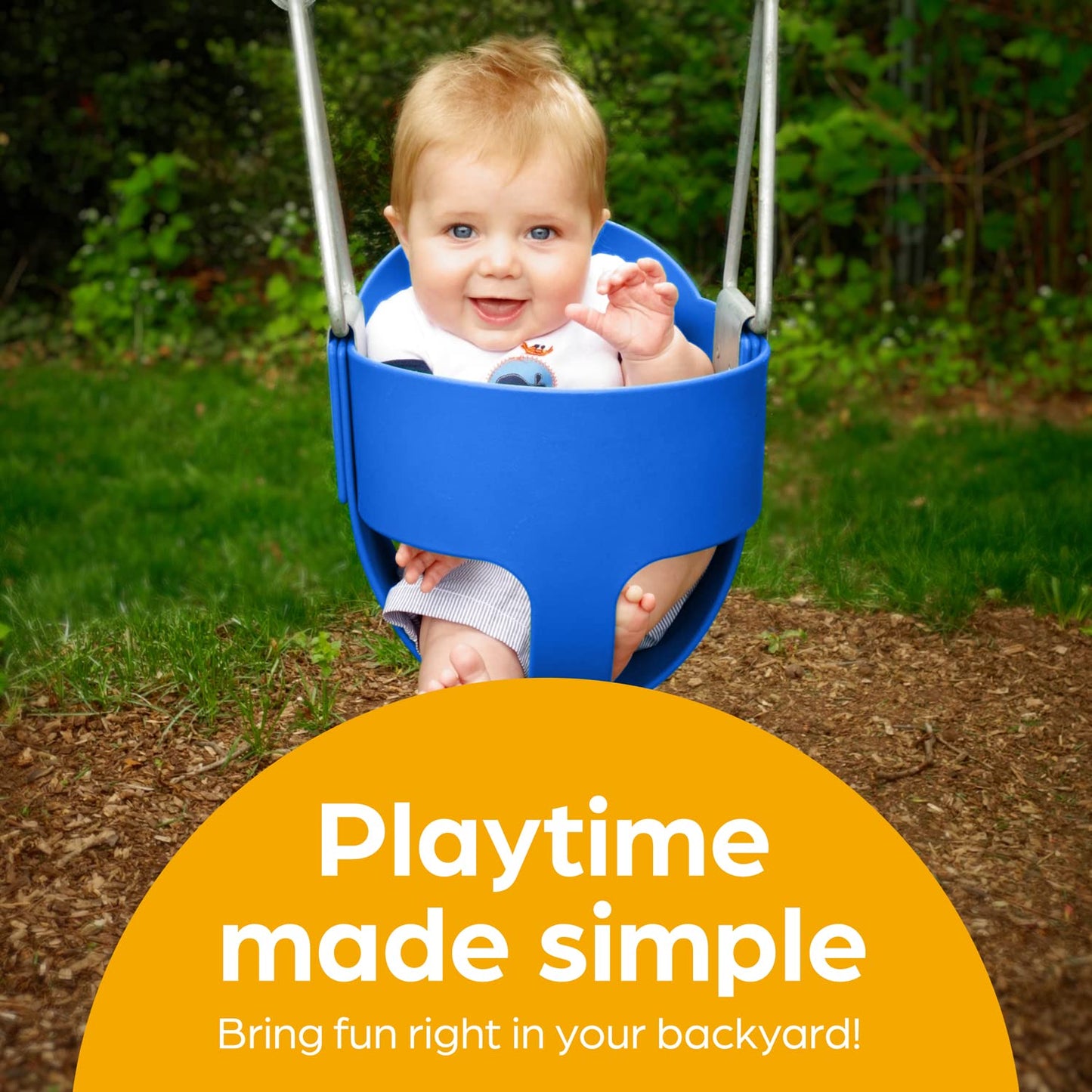 Jungle Gym Kingdom Toddler Swing - Heavy Duty Full Bucket Seat with Coated Chains, Blue – Fully Assembled