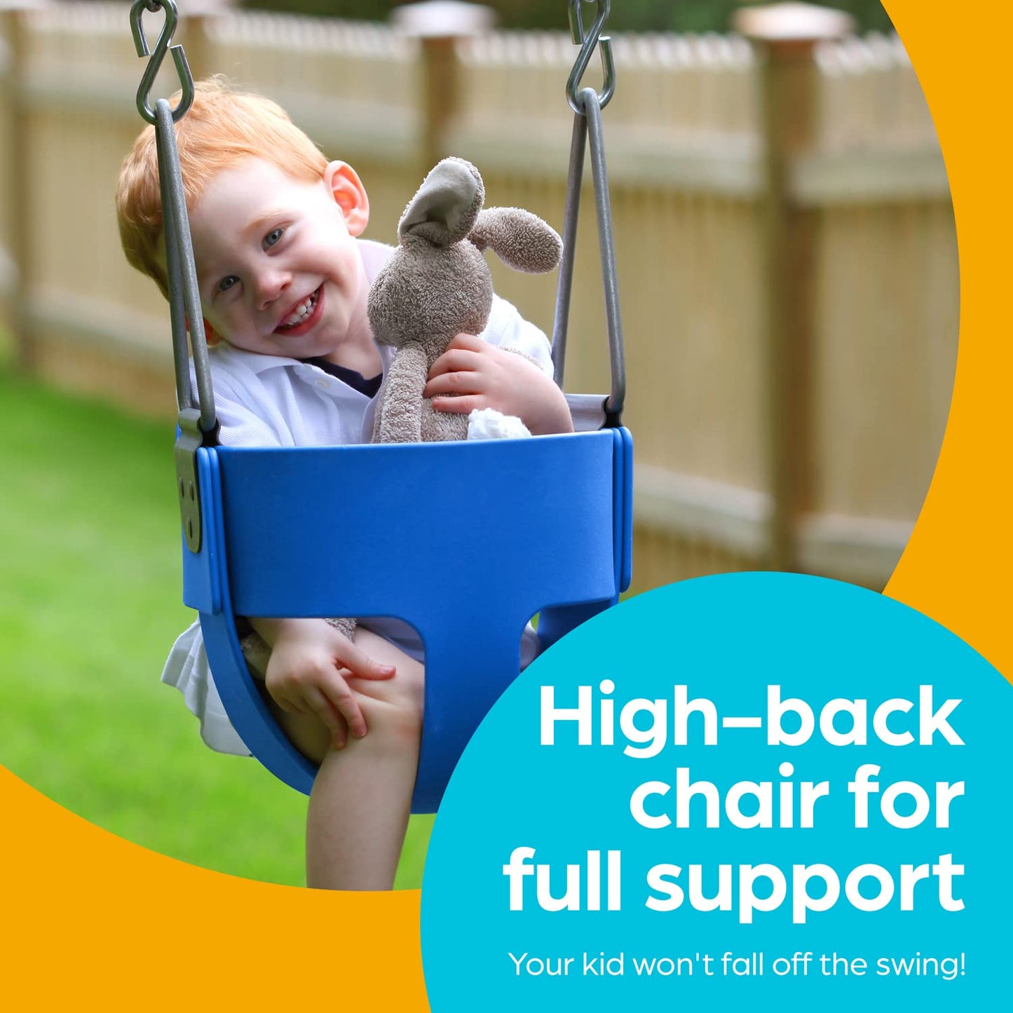 Jungle Gym Kingdom Toddler Swing - Heavy Duty Full Bucket Seat with Coated Chains, Blue – Fully Assembled