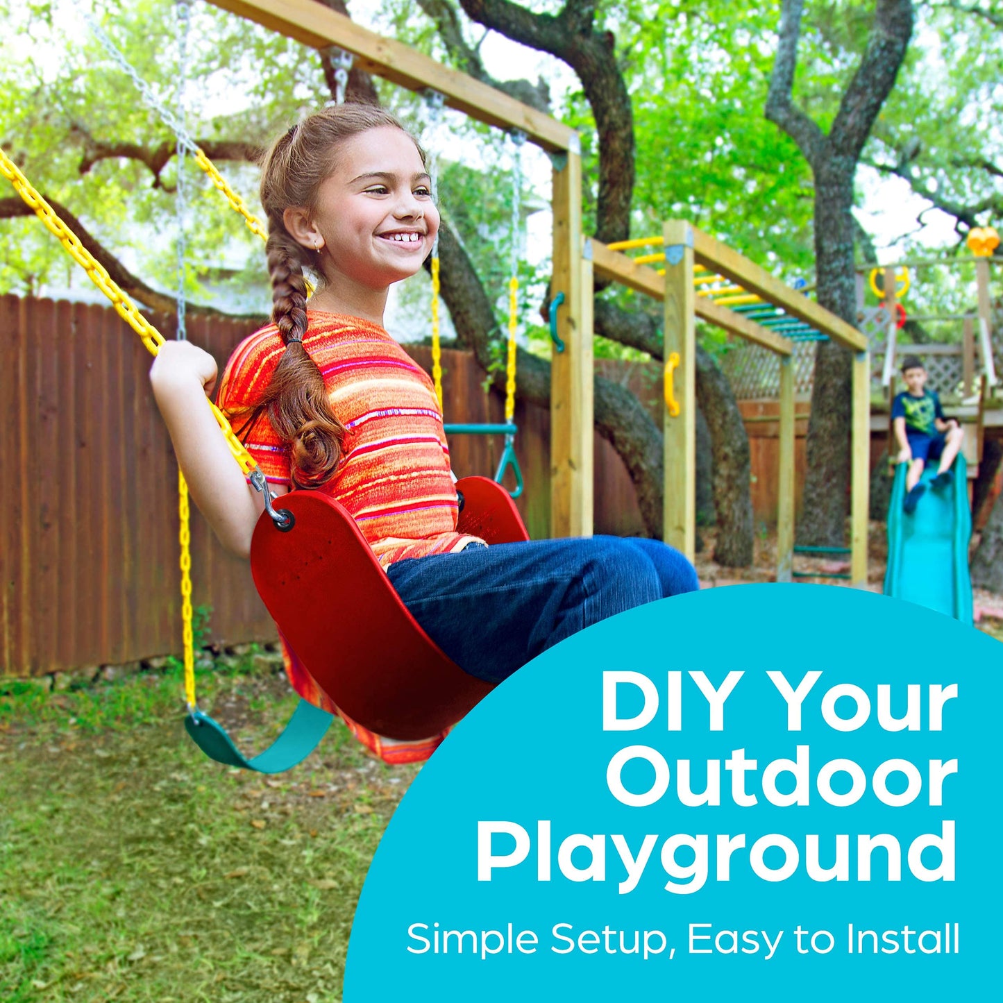 Jungle Gym Kingdom Outdoor Swing Seat Replacement - Heavy-Duty 27x5.5, 66in Chains, Red