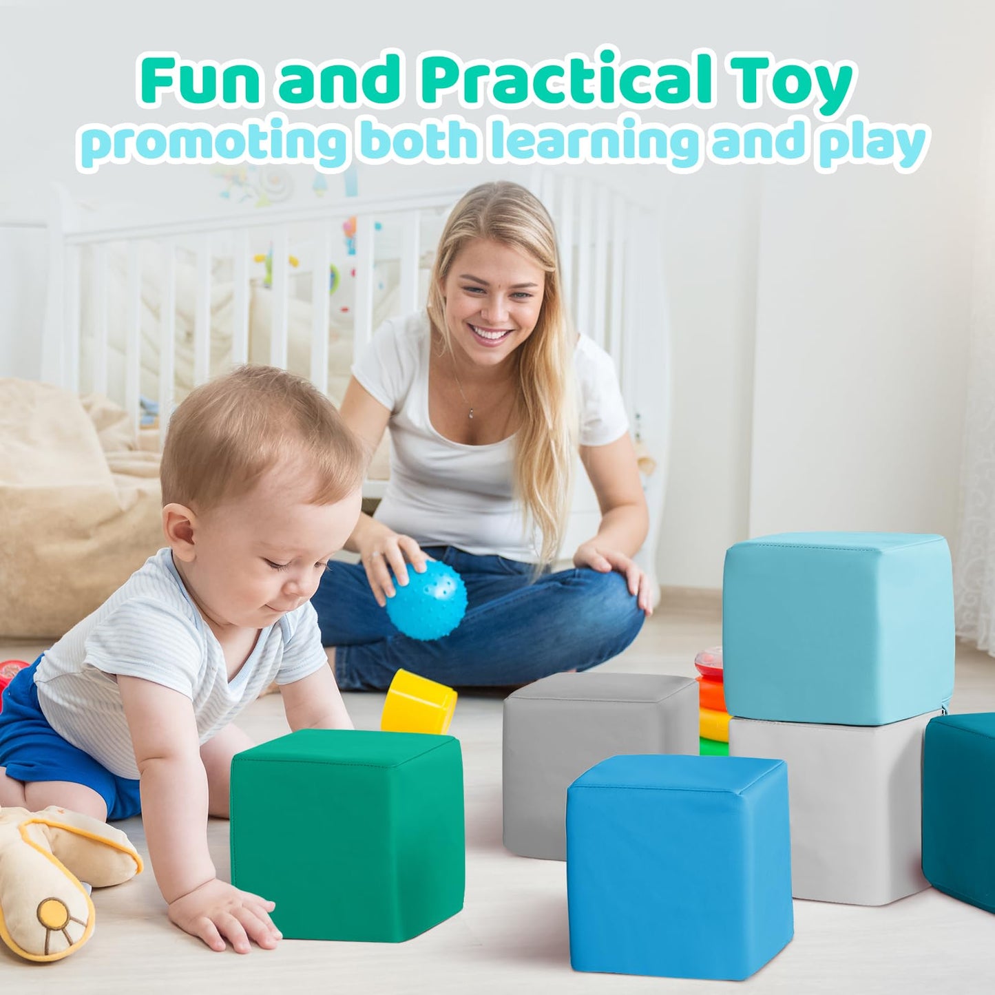 JungleDove Foam Blocks for Toddlers – 6-Piece Waterproof PU Leather Soft Blocks | Colorful Large Stacking Toys