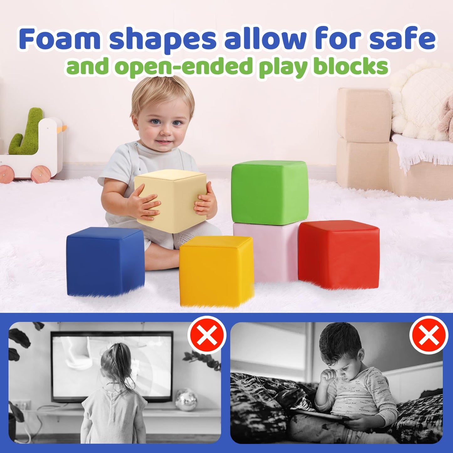 JungleDove Foam Blocks for Toddlers – 6pc Waterproof PU Leather Rainbow Stacking Blocks