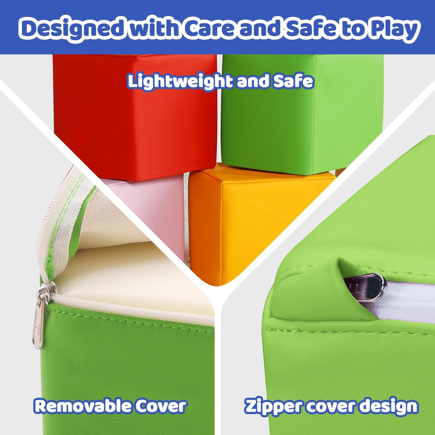 JungleDove Foam Blocks for Toddlers – 6pc Waterproof PU Leather Rainbow Stacking Blocks