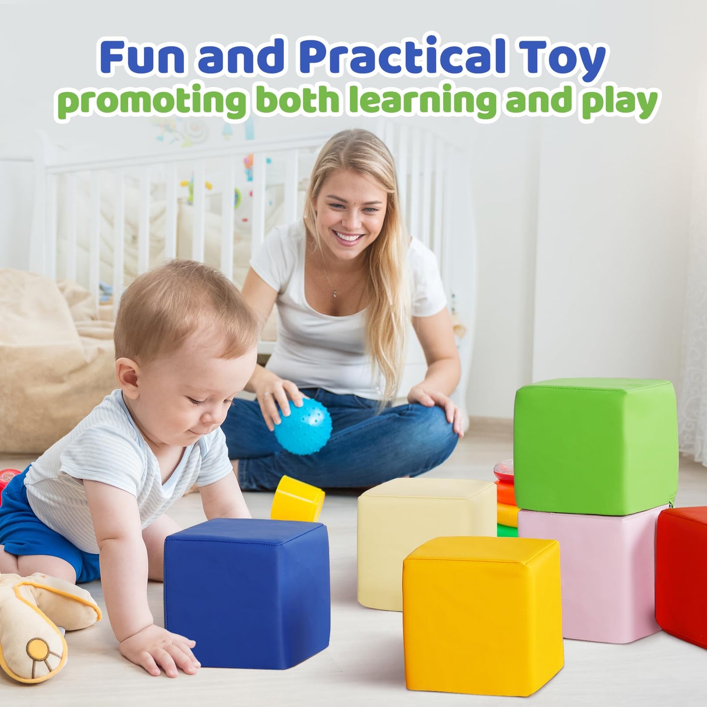 JungleDove Foam Blocks for Toddlers – 6pc Waterproof PU Leather Rainbow Stacking Blocks