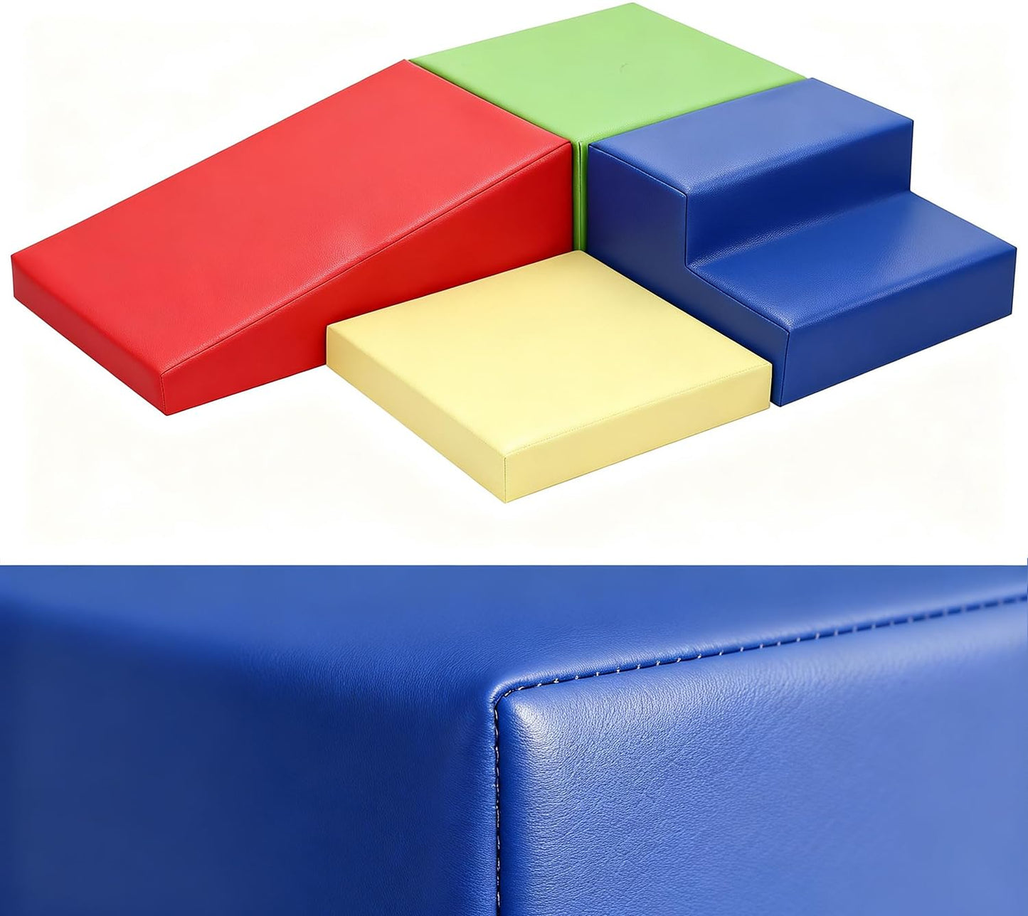 JungleDove 4-Piece PU Leather Foam Climbing Blocks for Toddlers – Indoor Soft Play Set (Red Yellow Blue)