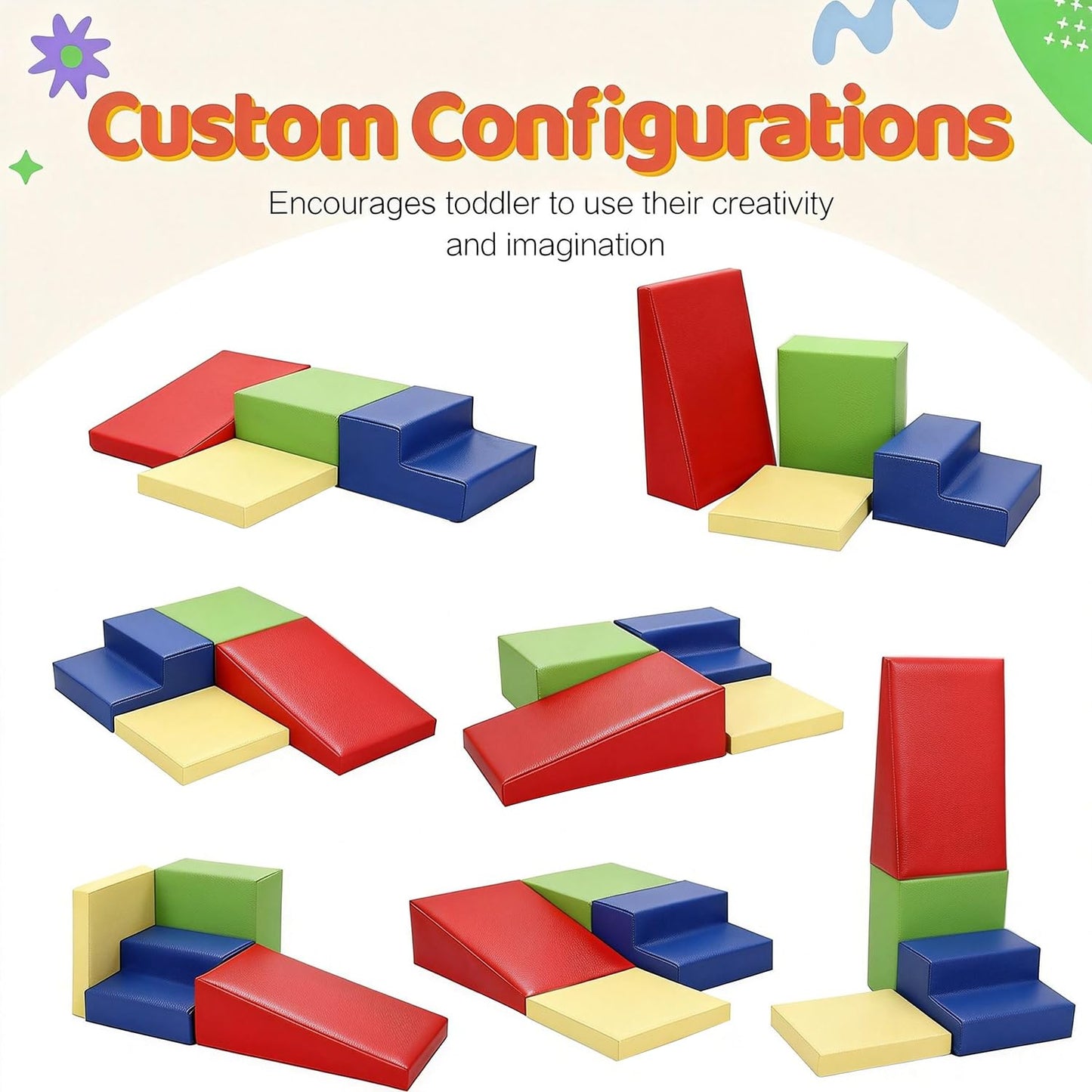 JungleDove 4-Piece PU Leather Foam Climbing Blocks for Toddlers – Indoor Soft Play Set (Red Yellow Blue)