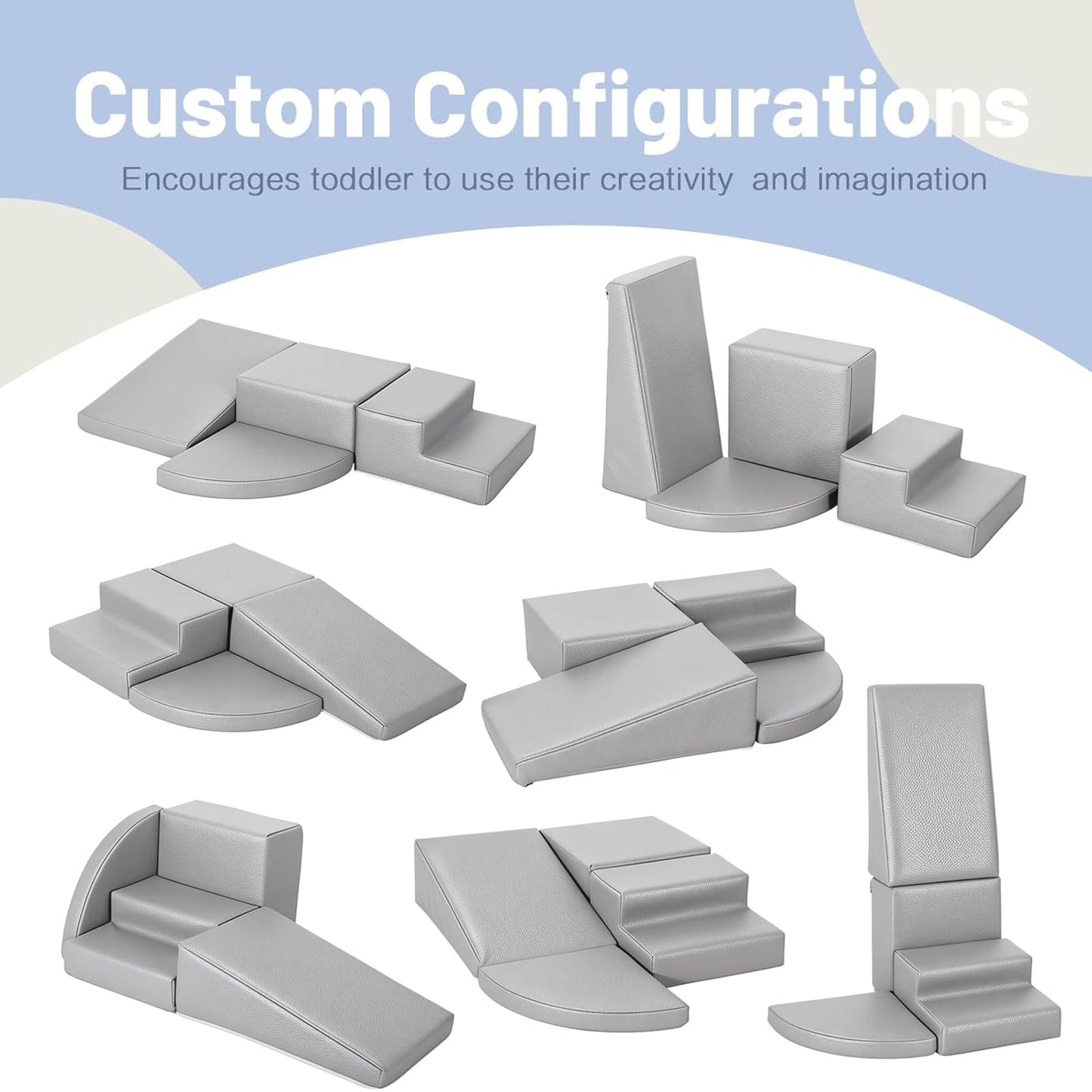 JungleDove 4-Piece PU Leather Baby Foam Climbing Blocks — Soft Indoor Toddler Climbing Toy (Gray)