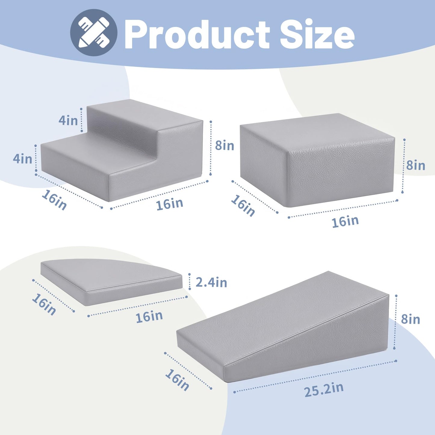 JungleDove 4-Piece PU Leather Baby Foam Climbing Blocks — Soft Indoor Toddler Climbing Toy (Gray)