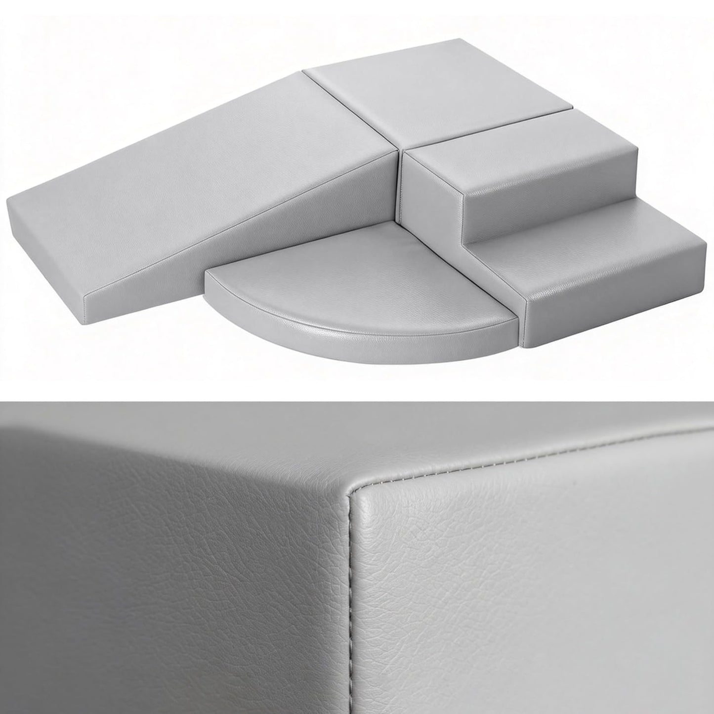 JungleDove 4-Piece PU Leather Baby Foam Climbing Blocks — Soft Indoor Toddler Climbing Toy (Gray)