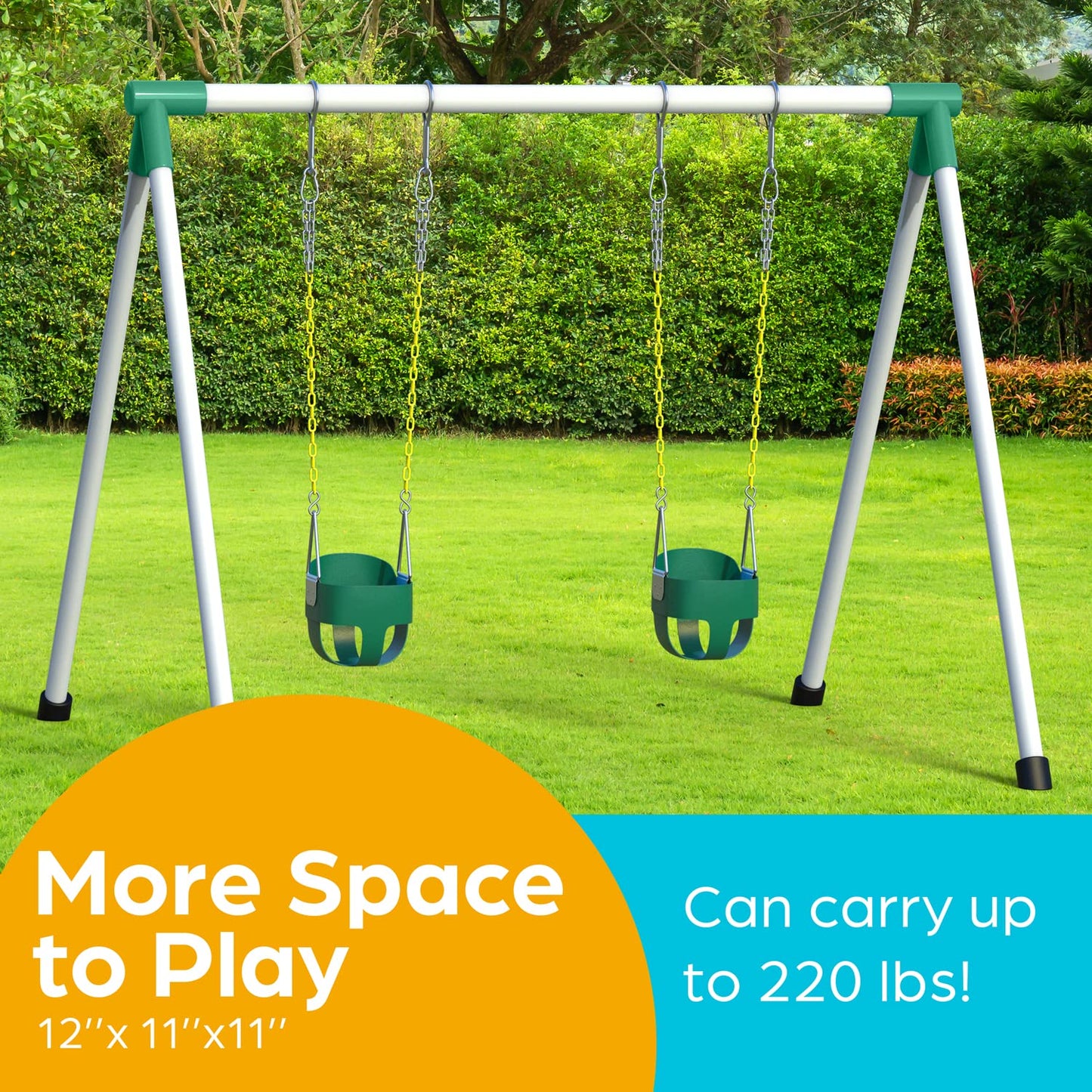 Jungle Gym Kingdom Baby Swing Outdoor – Heavy Duty High-Back Bucket Seat, Coated Chains, Fully Assembled