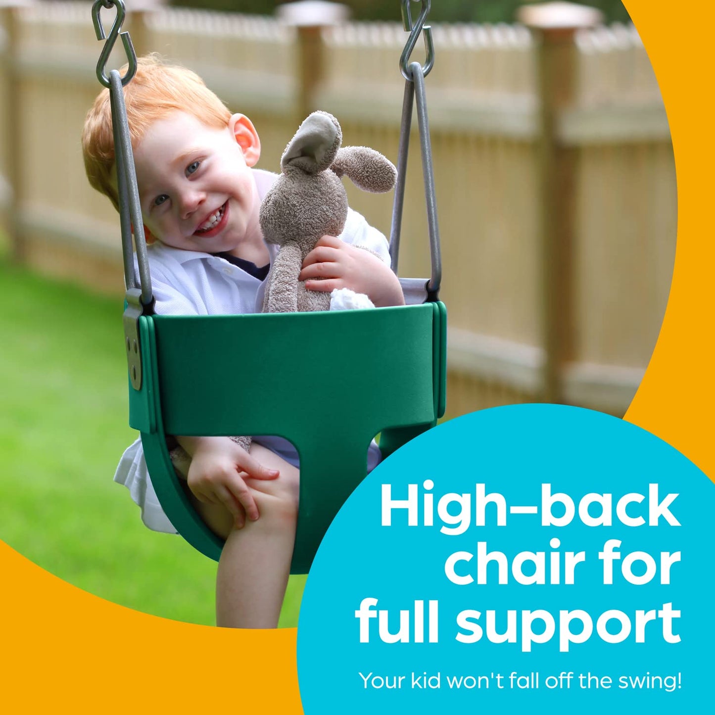 Jungle Gym Kingdom Baby Swing Outdoor – Heavy Duty High-Back Bucket Seat, Coated Chains, Fully Assembled