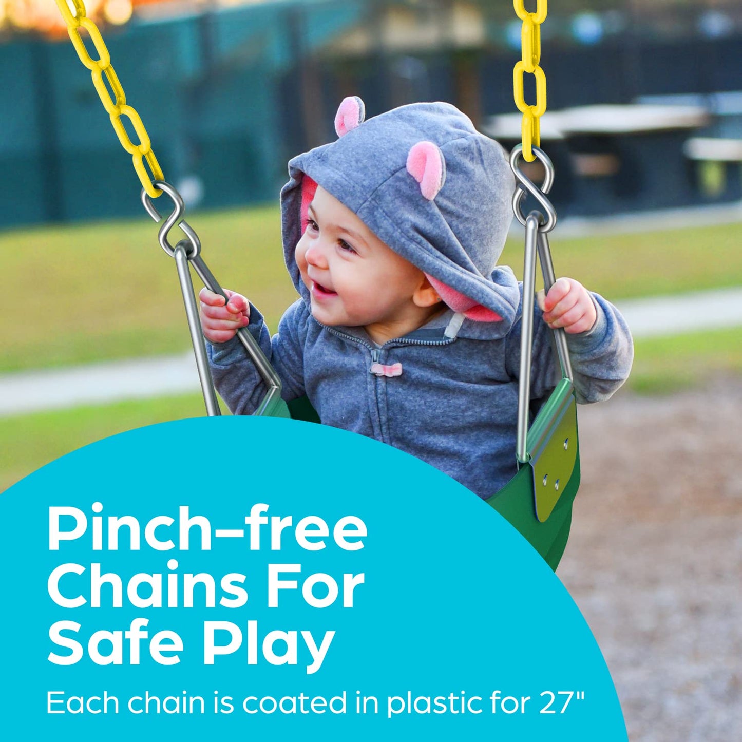 Jungle Gym Kingdom Baby Swing Outdoor – Heavy Duty High-Back Bucket Seat, Coated Chains, Fully Assembled