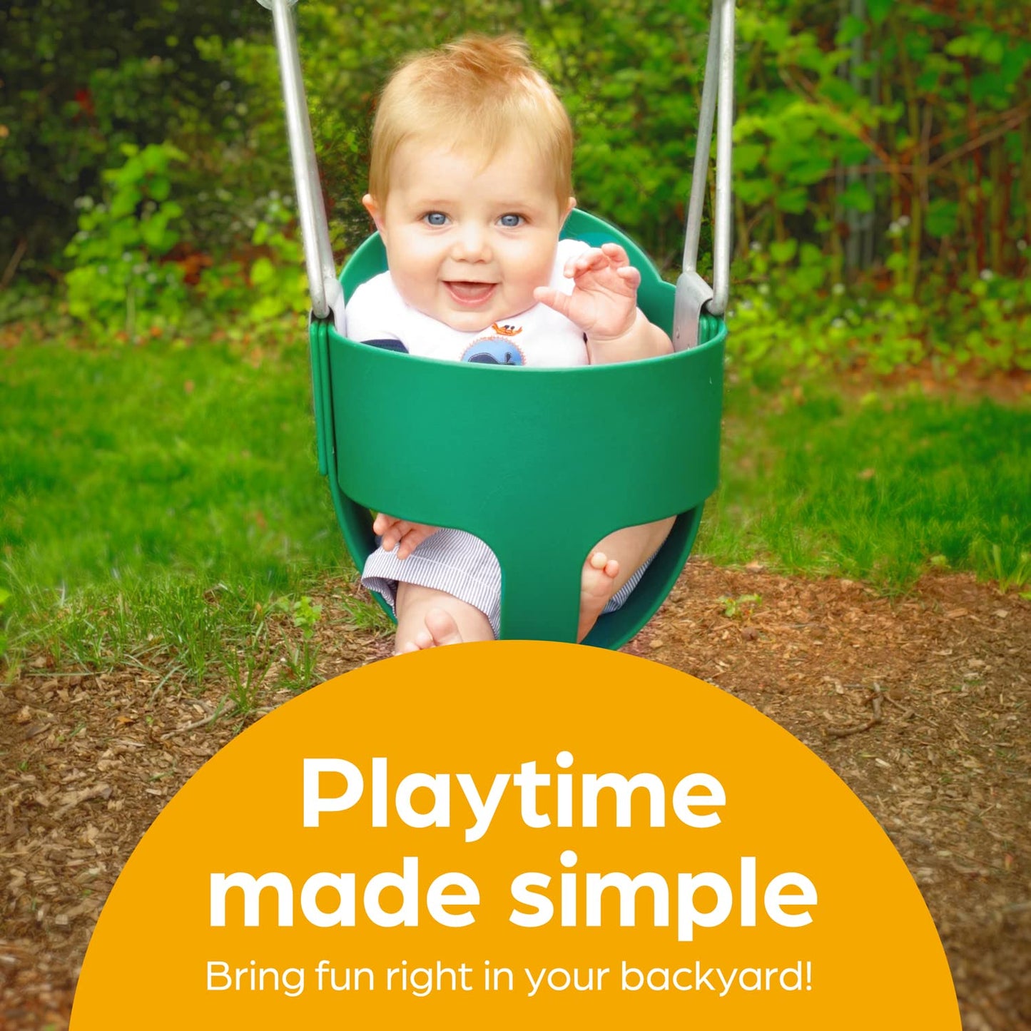 Jungle Gym Kingdom Baby Swing Outdoor – Heavy Duty High-Back Bucket Seat, Coated Chains, Fully Assembled