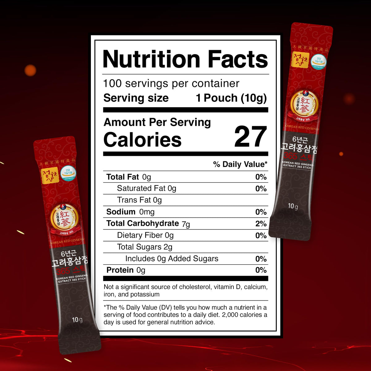 JUNGWONSAM 6-Year Korean Red Ginseng 365 | 100 Sticks | Vegan | 7mg Ginsenosides Per Stick | 100-Day Supply