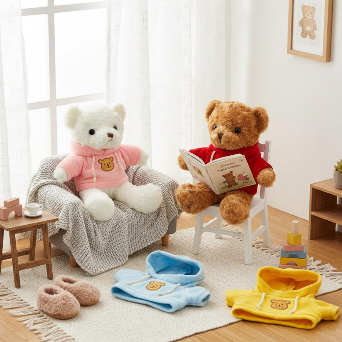 Junkin 5 Pcs Bear Doll Clothes Set for 14–18 Inch Plush Bears | Soft Cotton Outfits