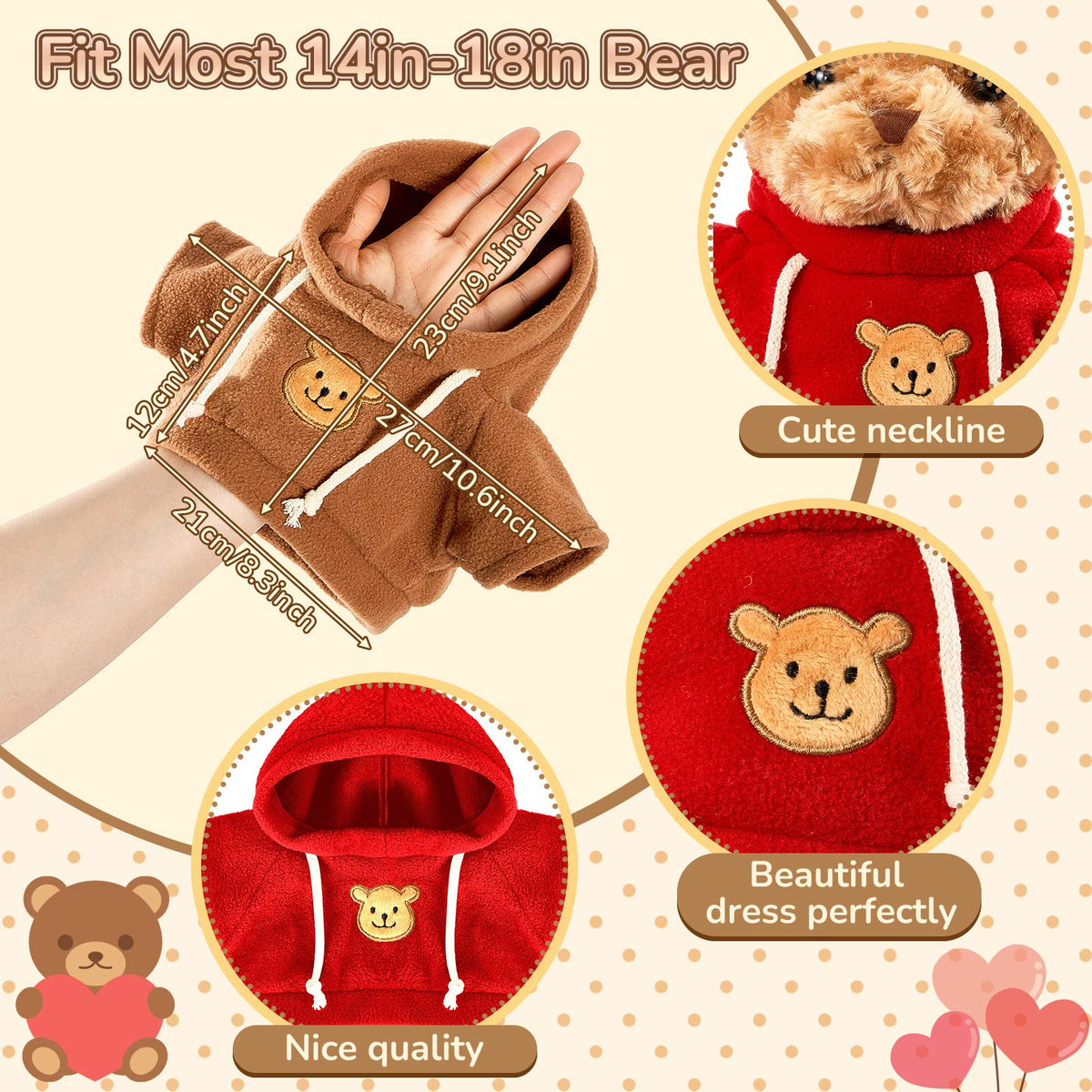 Junkin 5 Pcs Bear Doll Clothes Set for 14–18 Inch Plush Bears | Soft Cotton Outfits