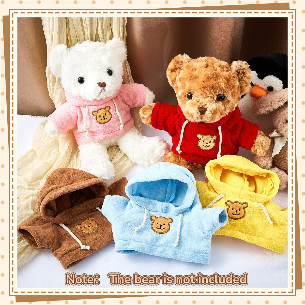 Junkin 5 Pcs Bear Doll Clothes Set for 14–18 Inch Plush Bears | Soft Cotton Outfits