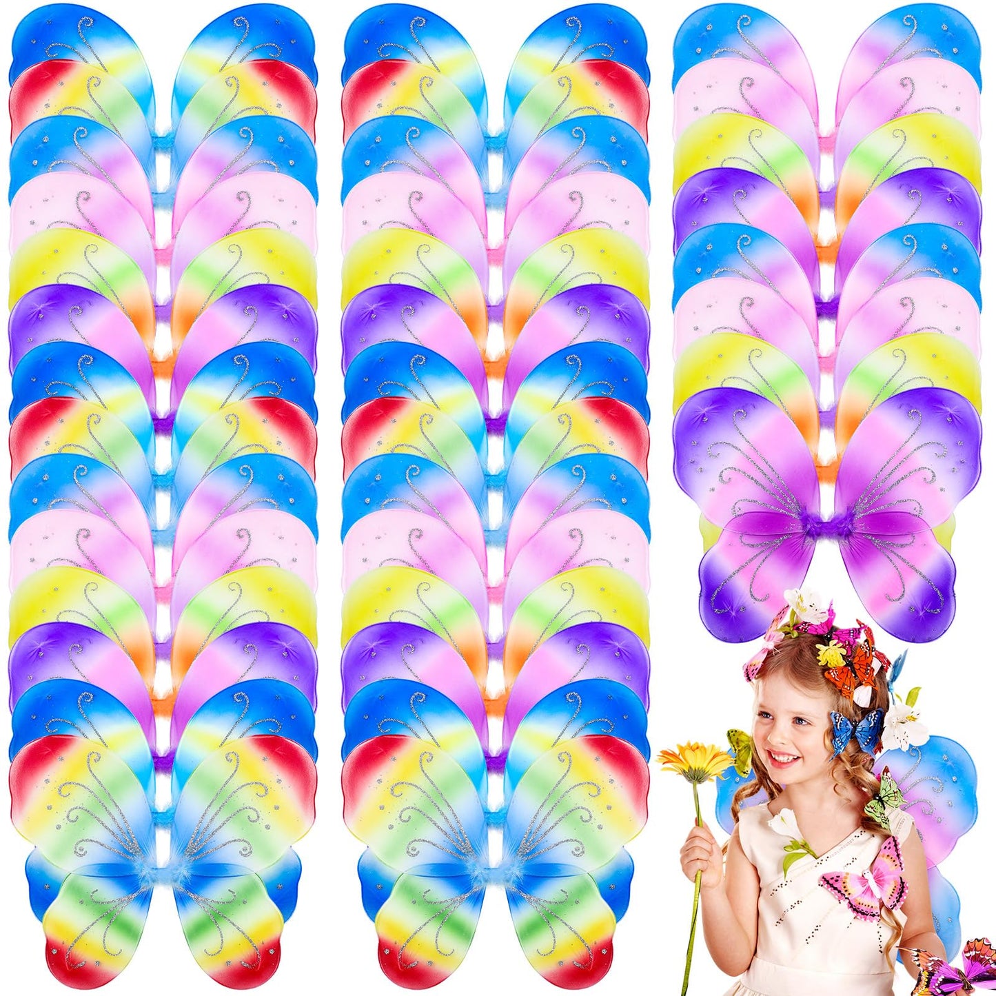 Junkin 36 Pcs Fairy Wings for Kids – Gradient Color Butterfly Costume Wings
