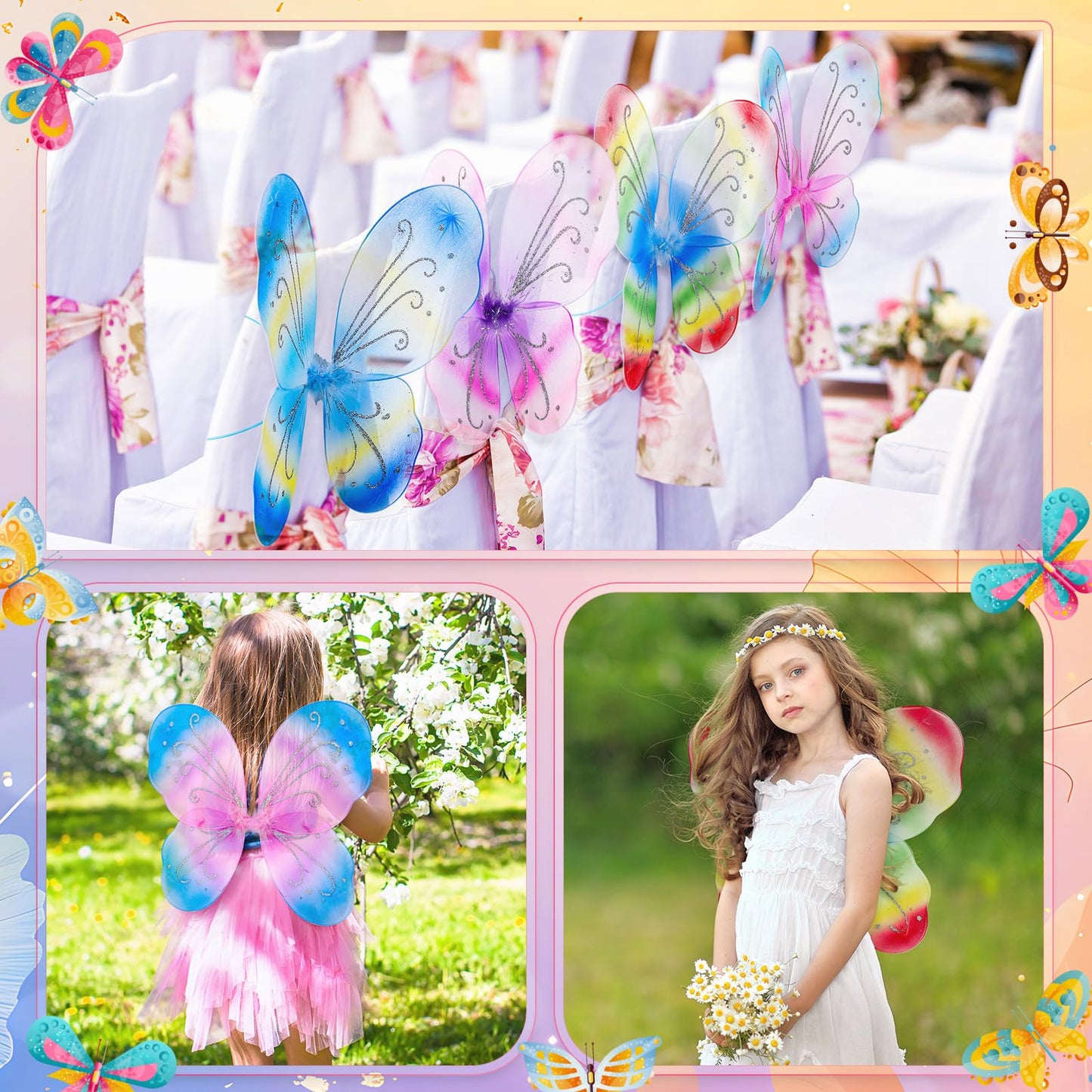 Junkin 36 Pcs Fairy Wings for Kids – Gradient Color Butterfly Costume Wings