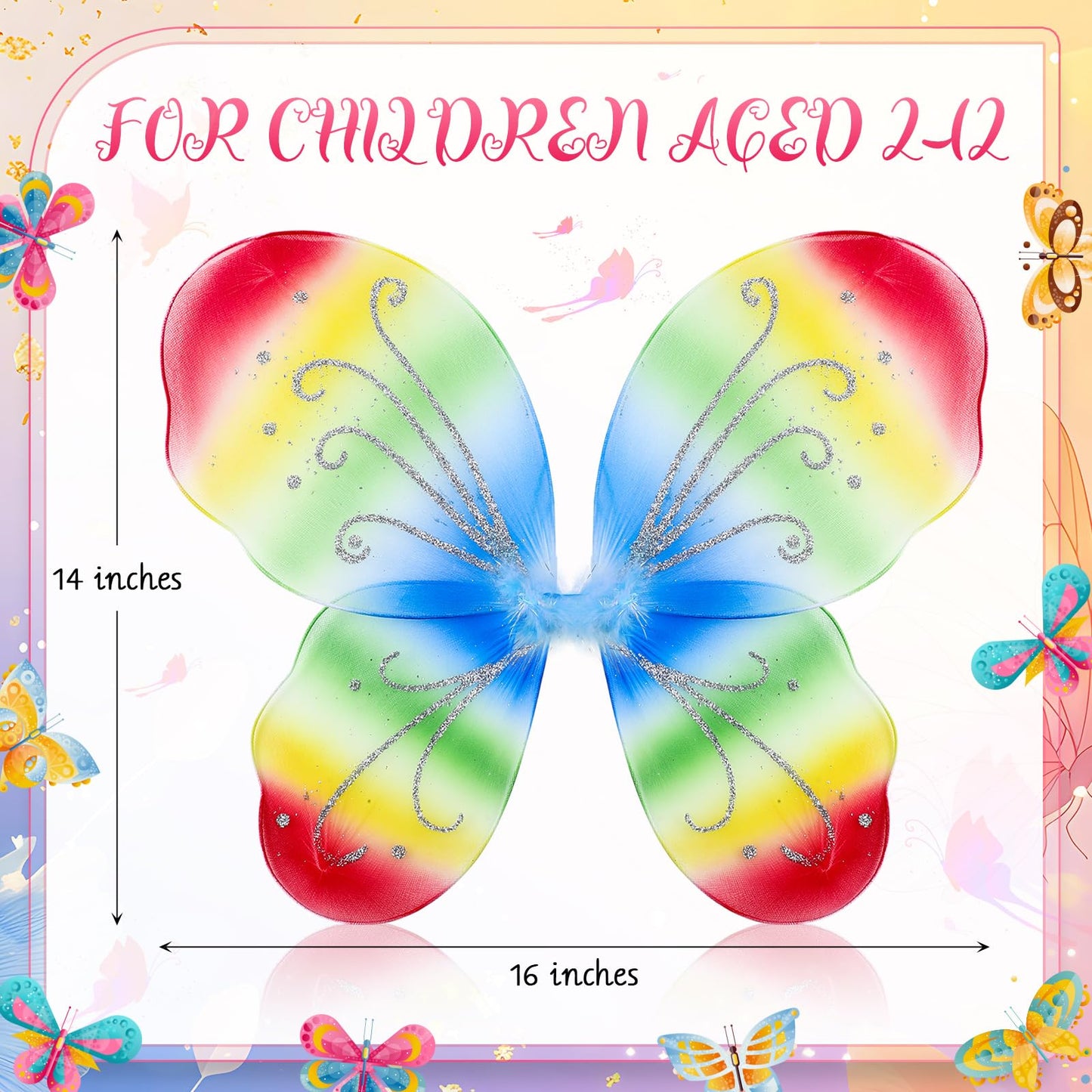 Junkin 36 Pcs Fairy Wings for Kids – Gradient Color Butterfly Costume Wings