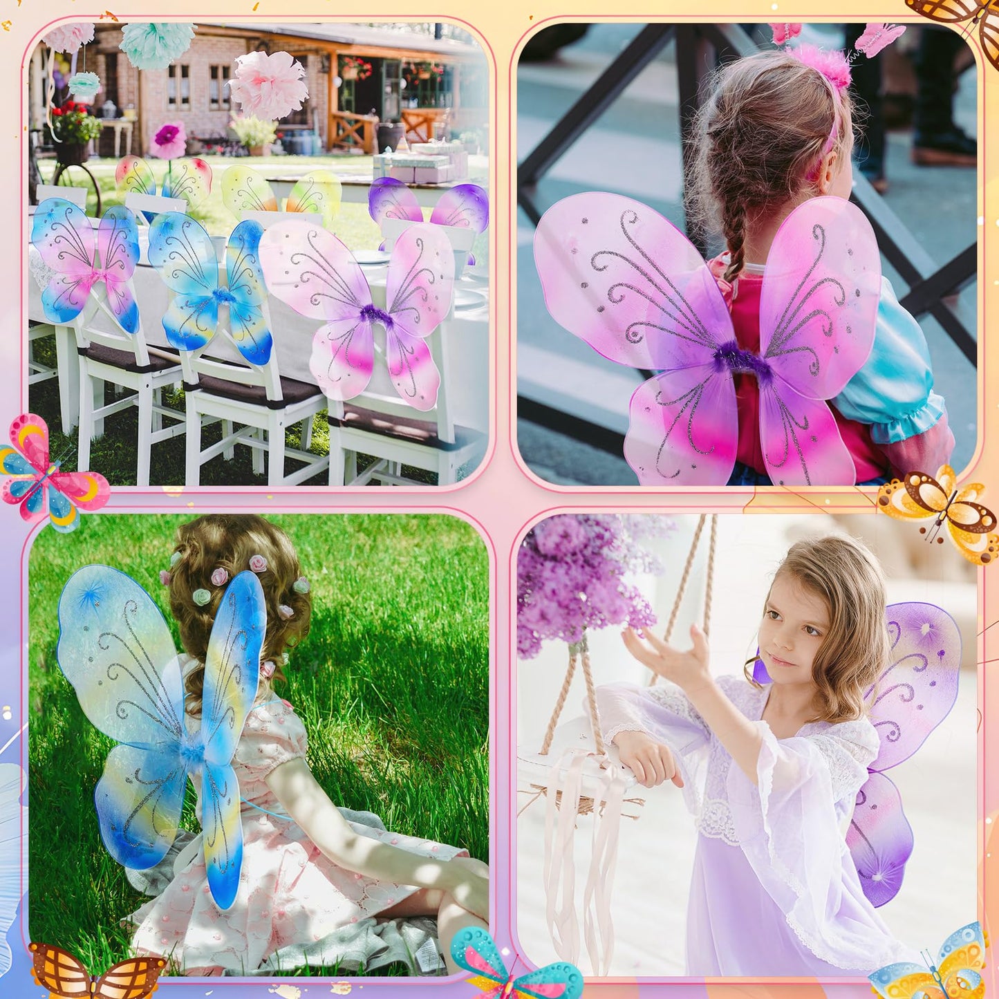 Junkin 36 Pcs Fairy Wings for Kids – Gradient Color Butterfly Costume Wings