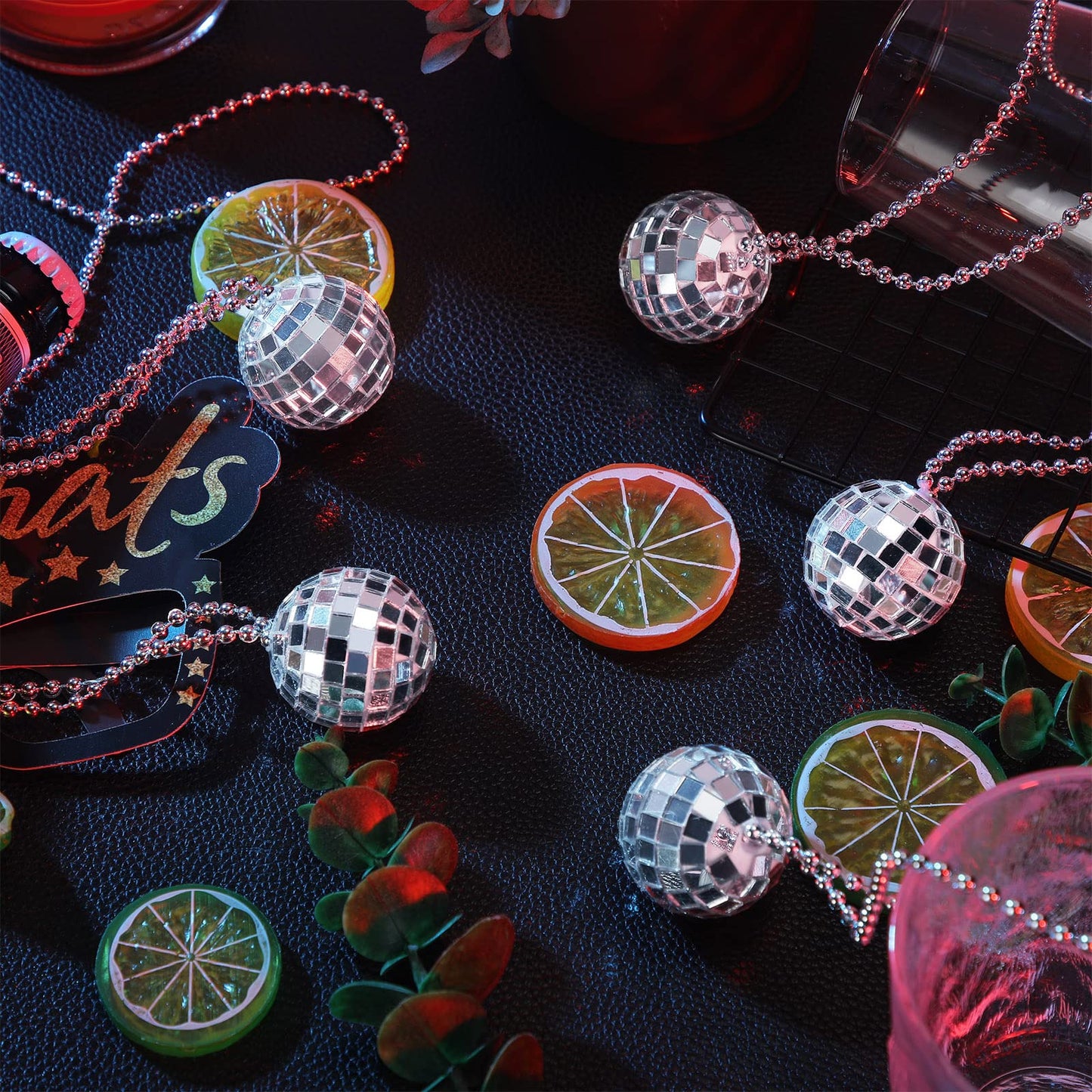 Junkin 48-Piece Disco Necklace Set | 1.57-Inch Mirror Ball Favors – Silver