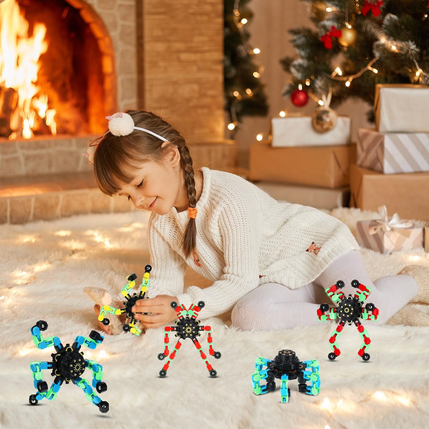 Junkin 100 Pcs Glow Transformable Chain Robot Fidget Toys – Stress Relief Spinners