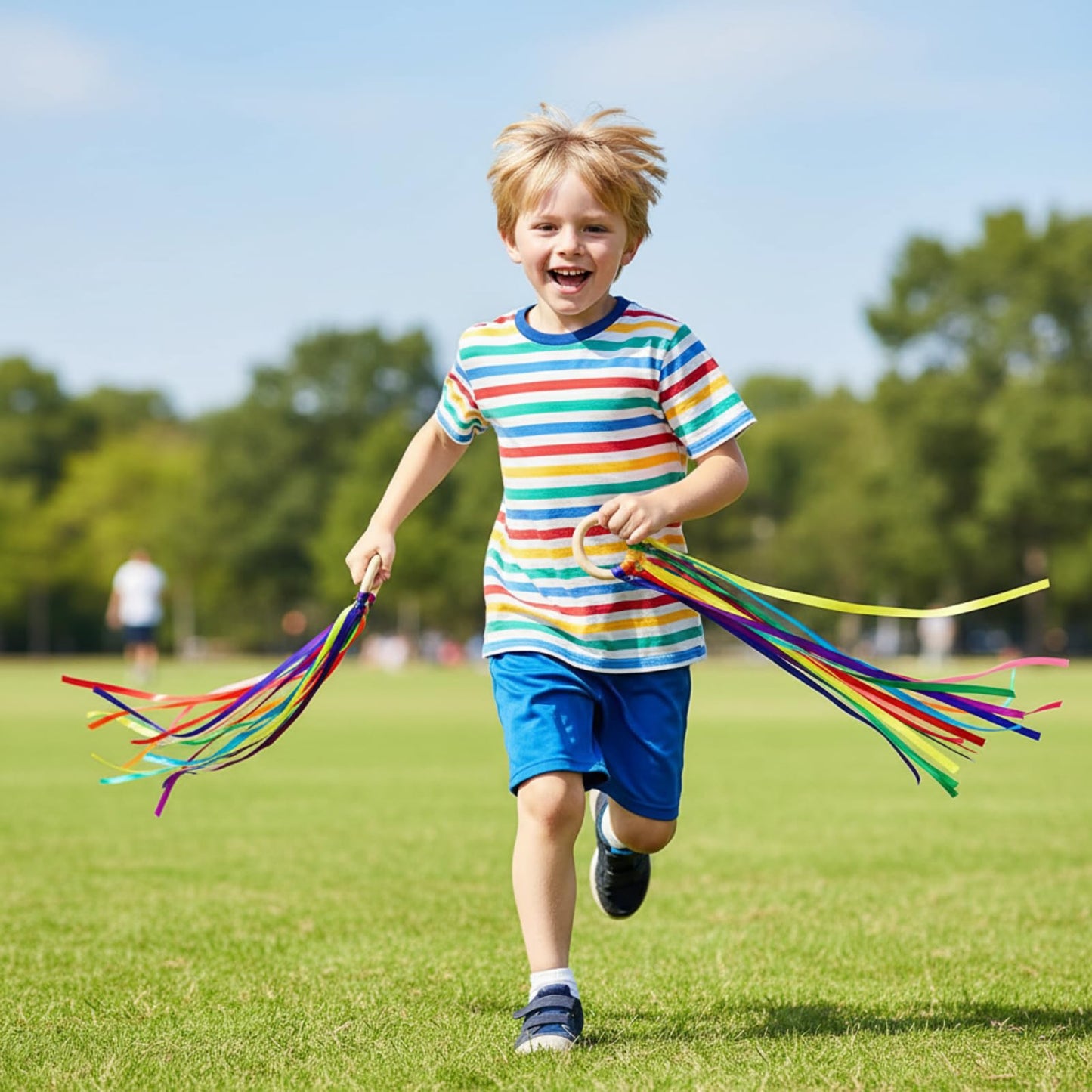Junkin Ribbon Rings Hand Kite Waldorf Toy Set – Rainbow Streamers with Wood Ring (24 Pcs)