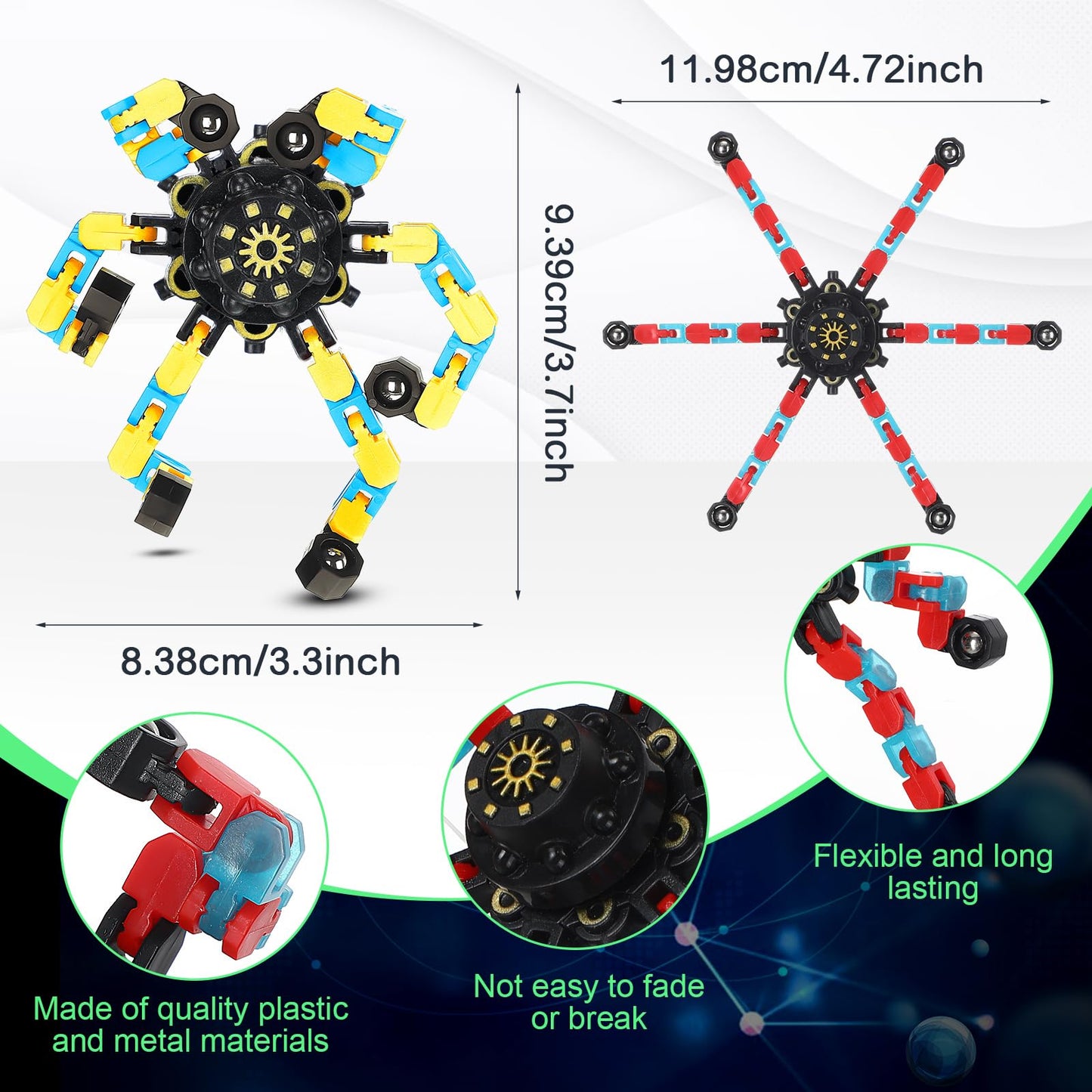 Junkin 100 Pcs Glow Transformable Chain Robot Fidget Toys – Stress Relief Spinners