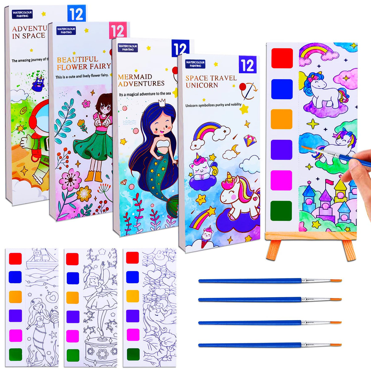 JUNQIU 4Pack Paint with Water Books for Kids – Mess-Free Watercolor Coloring & Gift Ideas