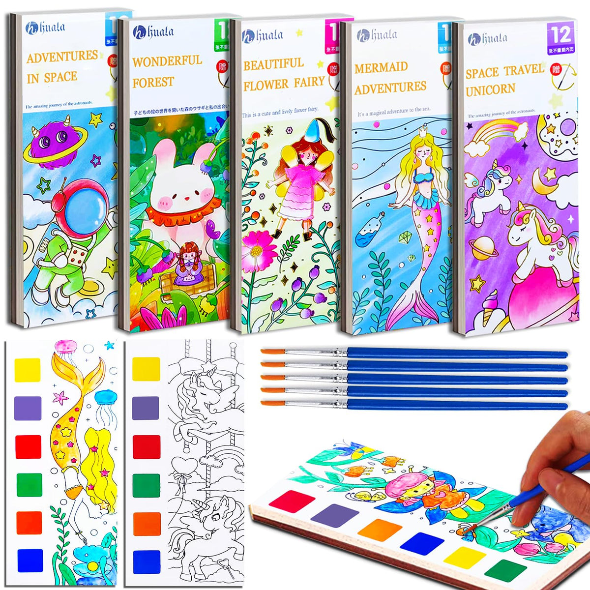 JUNQIU 5Pack Watercolor Paint Sets for Kids – Pocket Painting Book for Ages 4-8