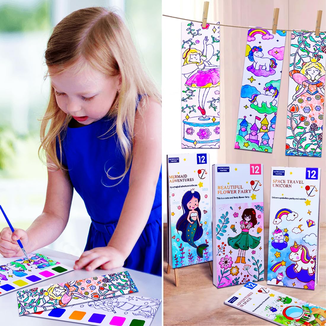 JUNQIU 4Pack Paint with Water Books for Kids – Mess-Free Watercolor Coloring & Gift Ideas