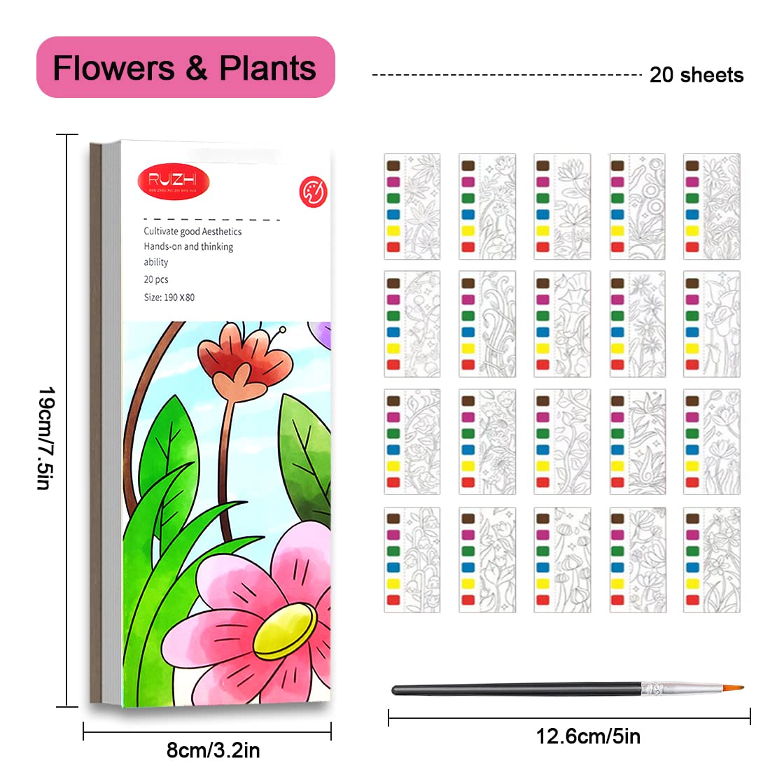 JUNQIU US Watercolor Coloring Books for Kids 4-8 | Pocket Painting Kit with 20 Patterns