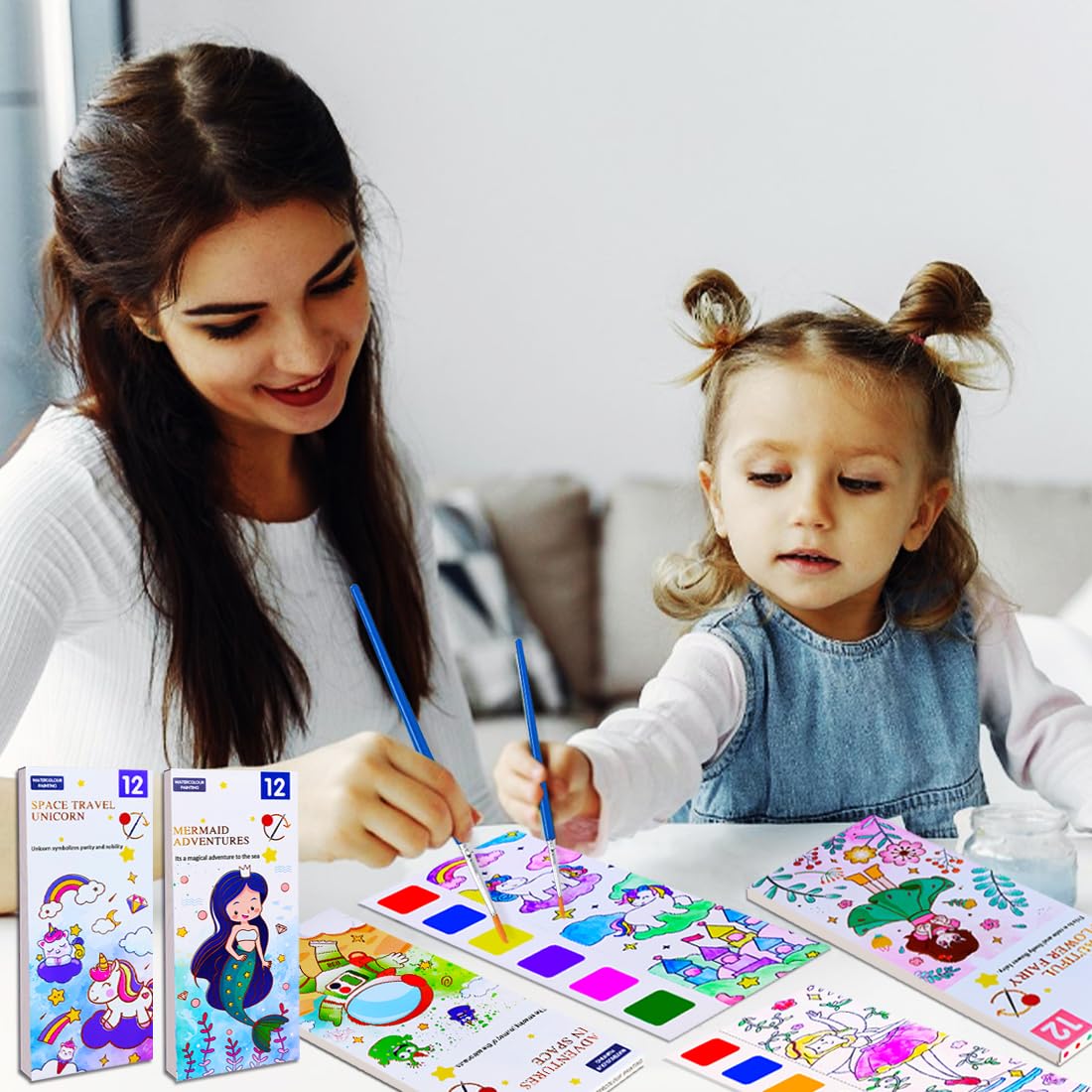 JUNQIU 4Pack Paint with Water Books for Kids – Mess-Free Watercolor Coloring & Gift Ideas
