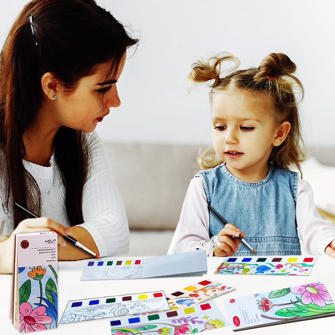 JUNQIU US Watercolor Coloring Books for Kids 4-8 | Pocket Painting Kit with 20 Patterns