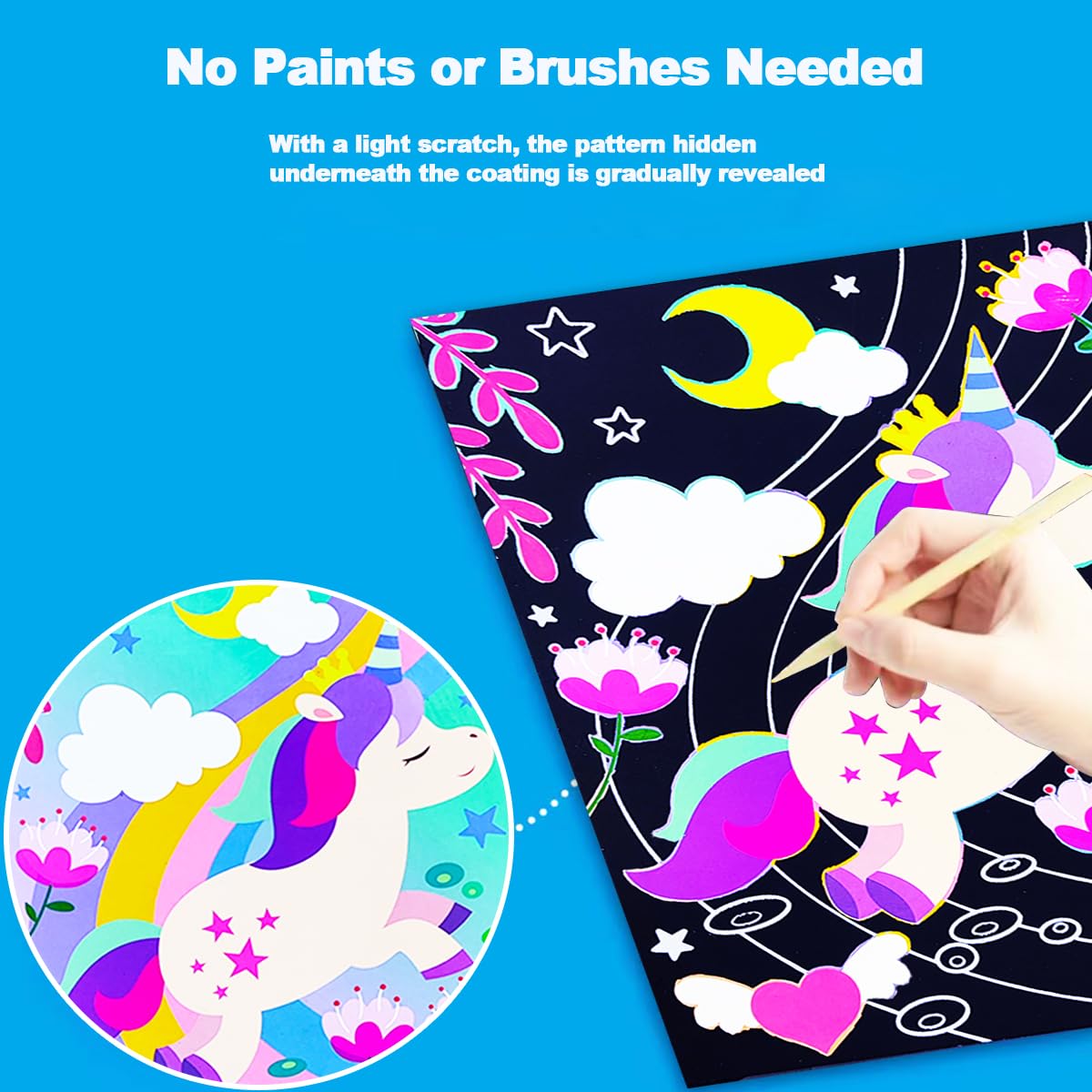 JUNQIU Scratch Art for Kids - Unicorns Black Rainbow Paper Set | Arts & Crafts & Supplies