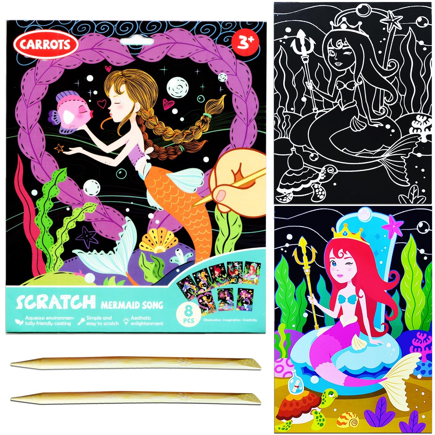 JUNQIU Scratch Art for Kids – Mermaid Rainbow Paper Set | Arts & Crafts Kit