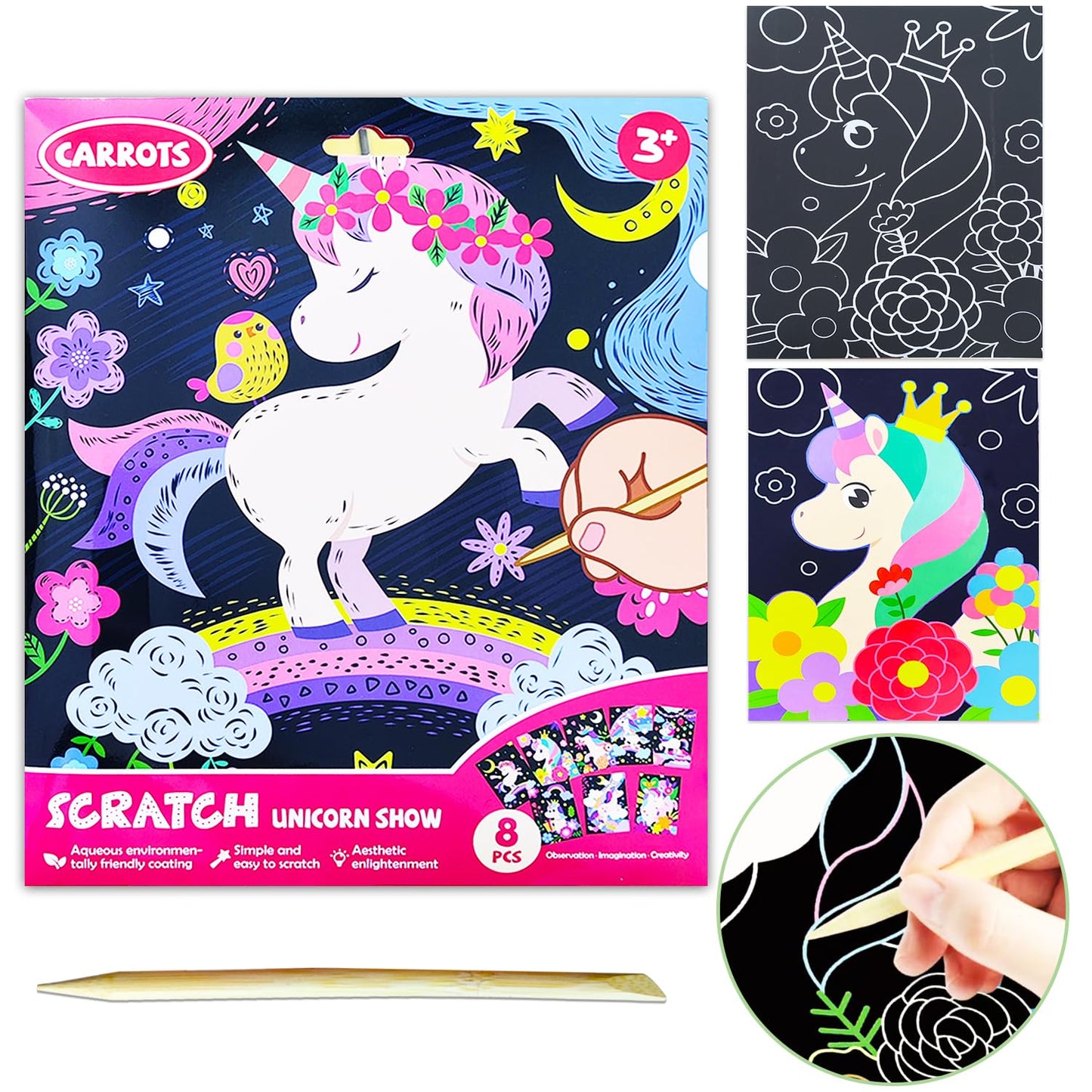 JUNQIU Scratch Art for Kids - Unicorns Black Rainbow Paper Set | Arts & Crafts & Supplies