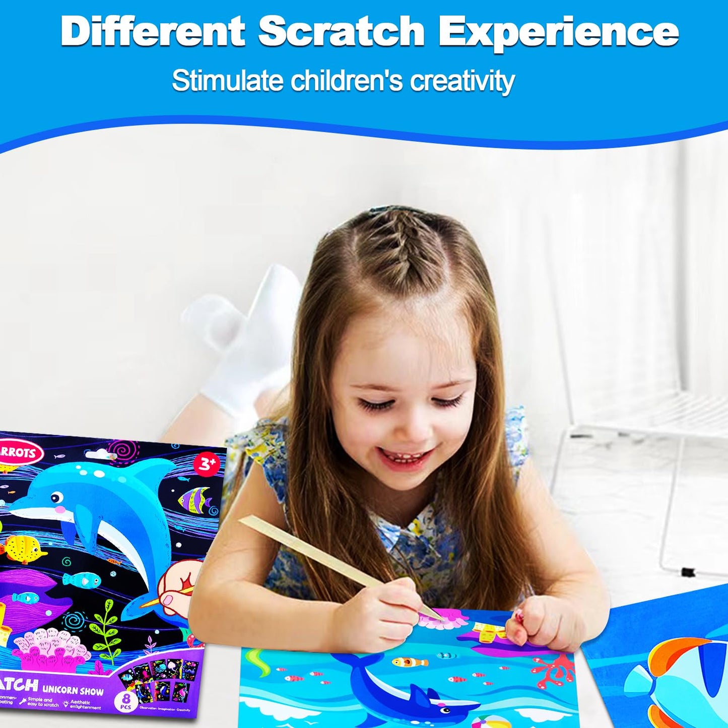 JUNQIU US Scratch Art for Kids: Ocean Animals Rainbow Paper Set | Arts & Crafts Kit