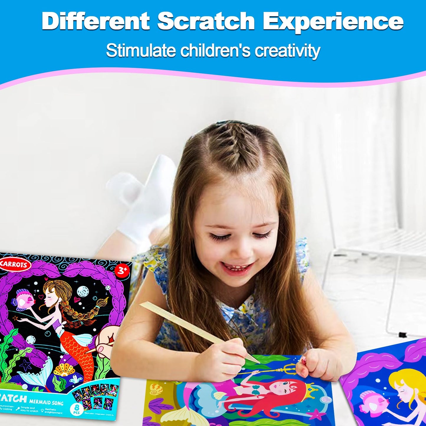 JUNQIU Scratch Art for Kids – Mermaid Rainbow Paper Set | Arts & Crafts Kit